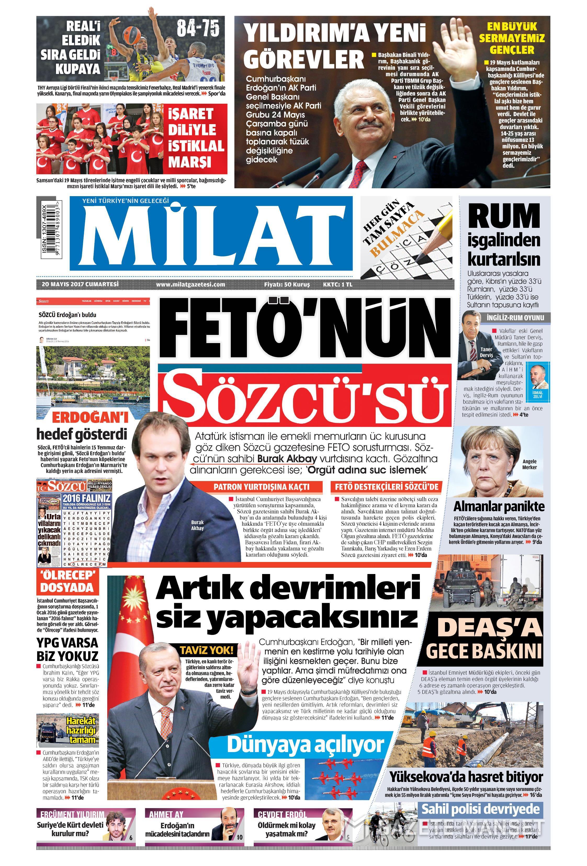 20 Mayıs 2017 Cumartesi gazete manşetleri - 14