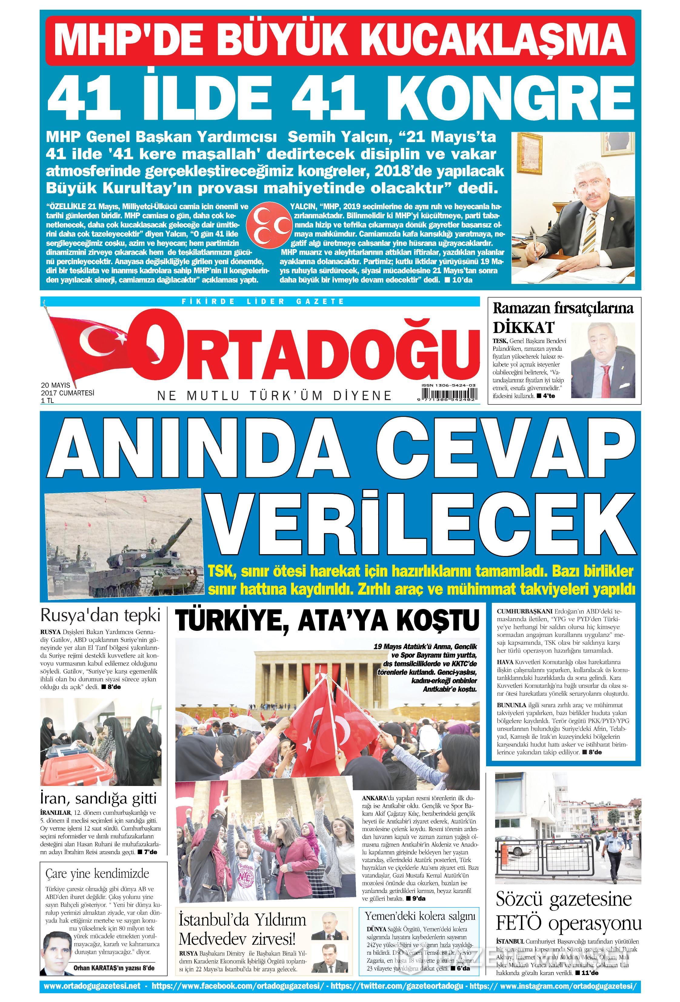 20 Mayıs 2017 Cumartesi gazete manşetleri - 17