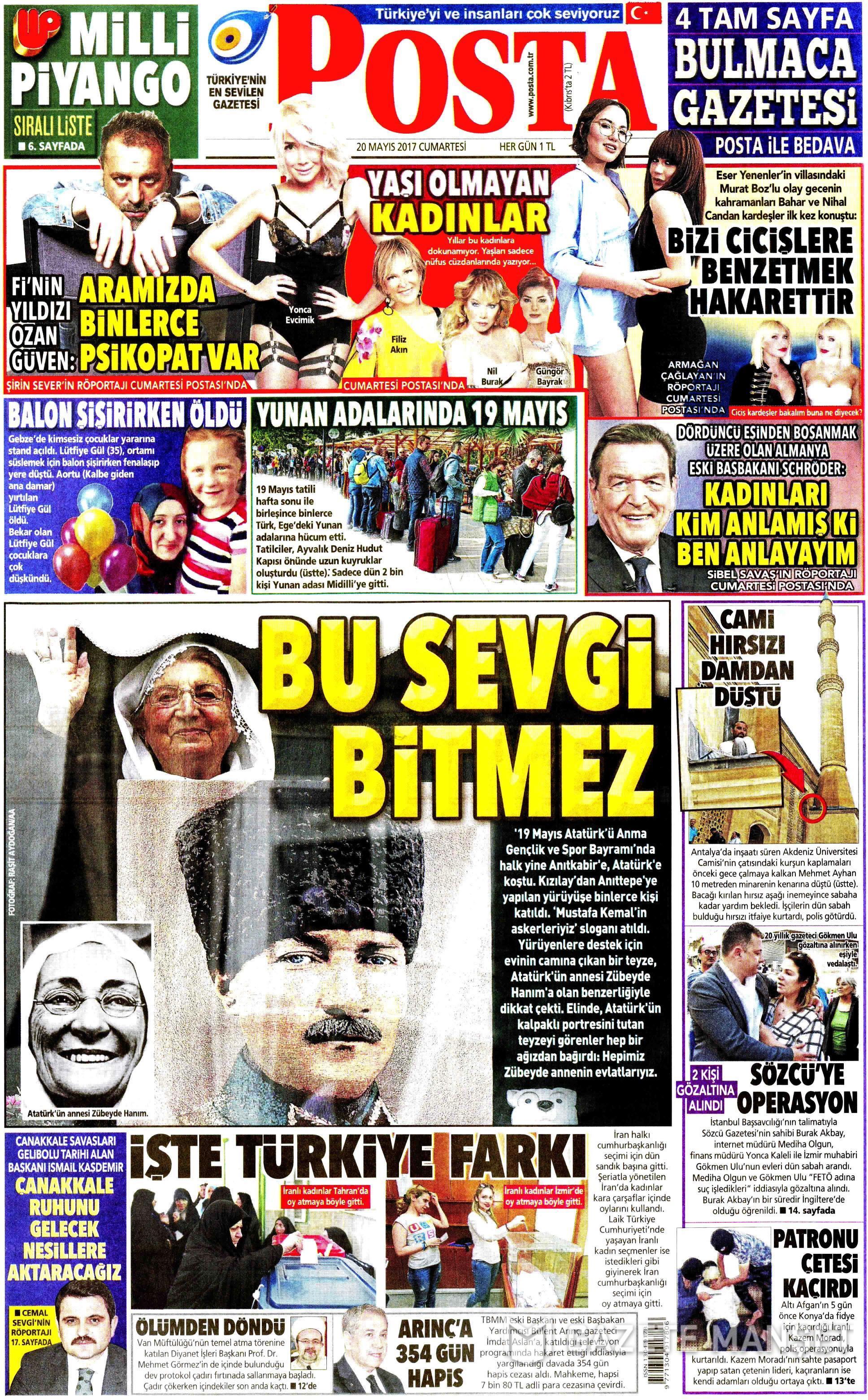 20 Mayıs 2017 Cumartesi gazete manşetleri - 18