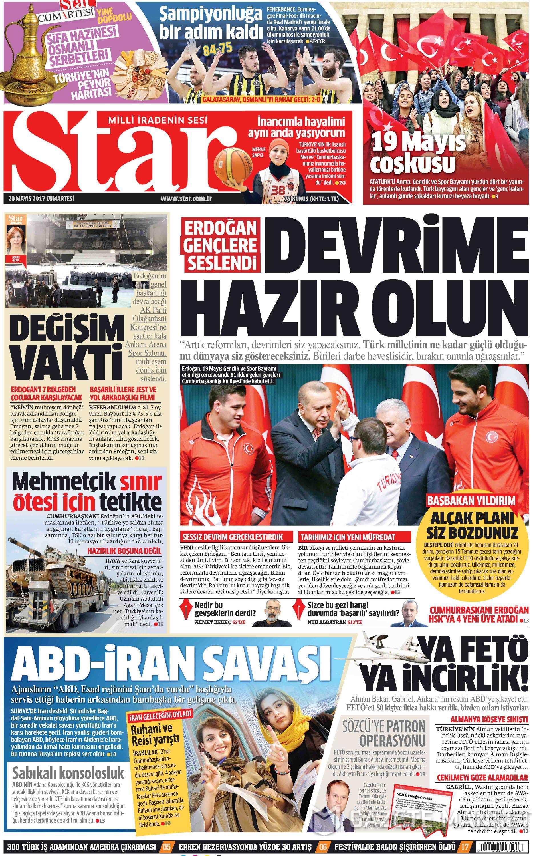 20 Mayıs 2017 Cumartesi gazete manşetleri - 21