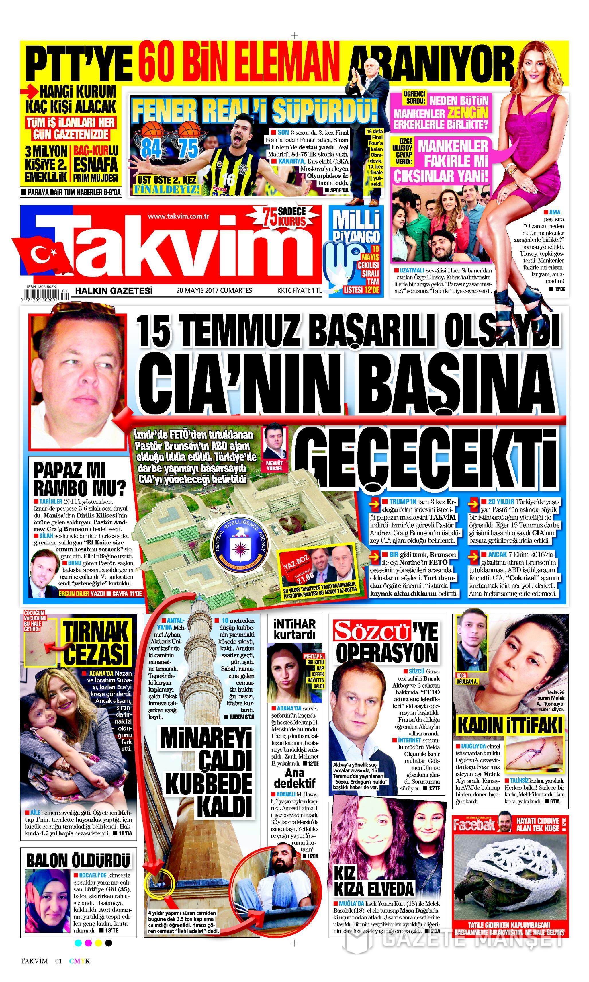 20 Mayıs 2017 Cumartesi gazete manşetleri - 22