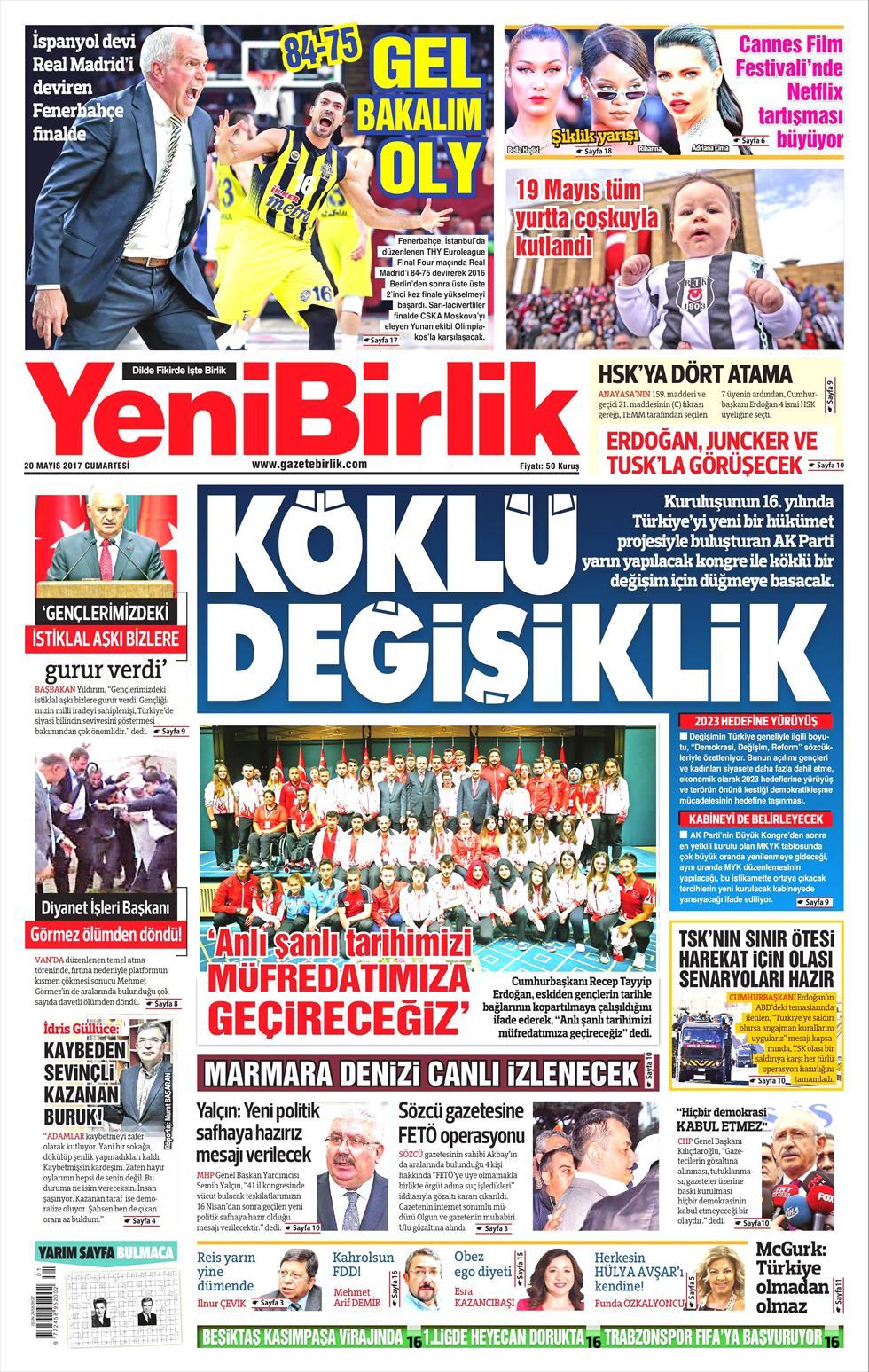 20 Mayıs 2017 Cumartesi gazete manşetleri - 26