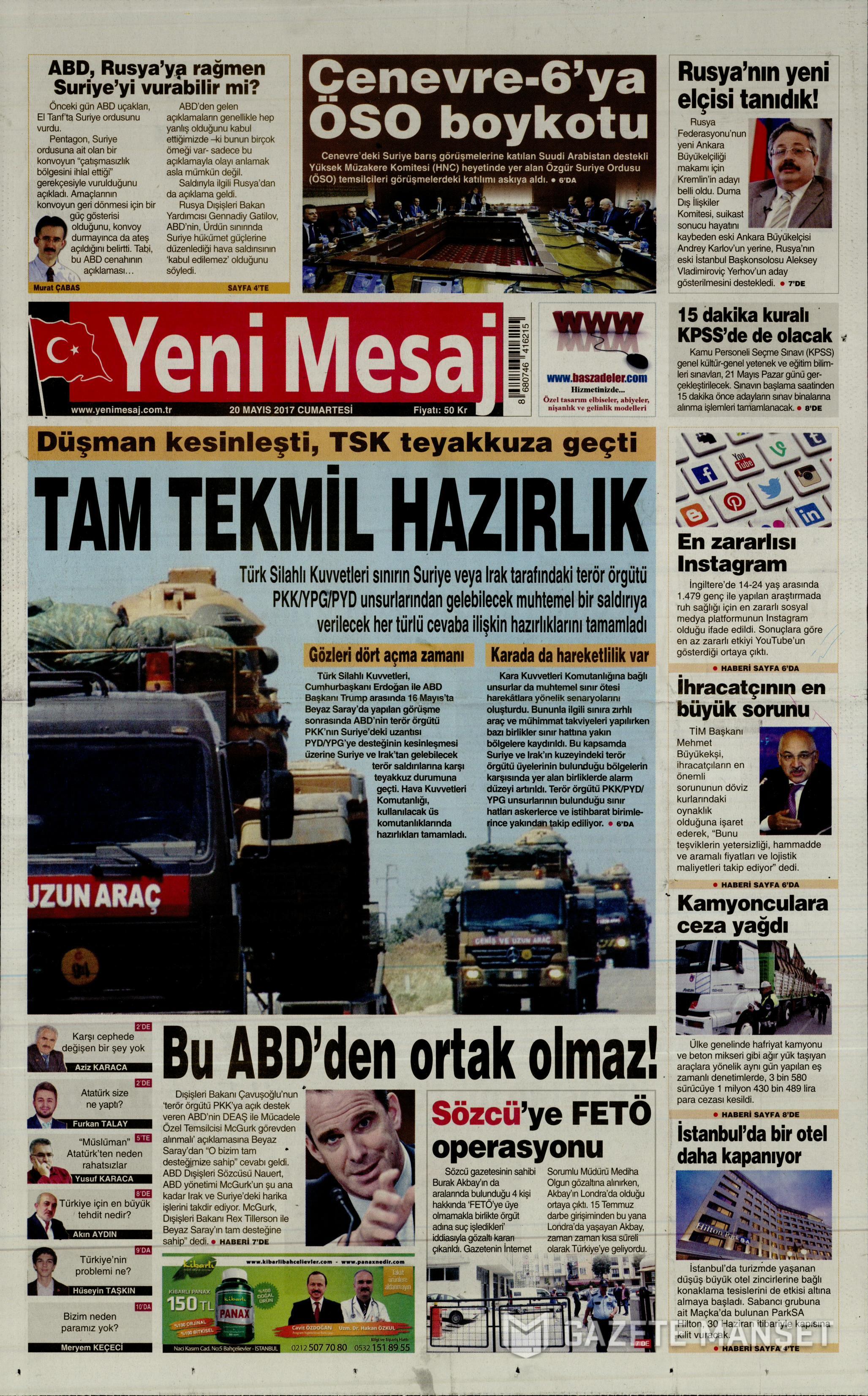 20 Mayıs 2017 Cumartesi gazete manşetleri - 28