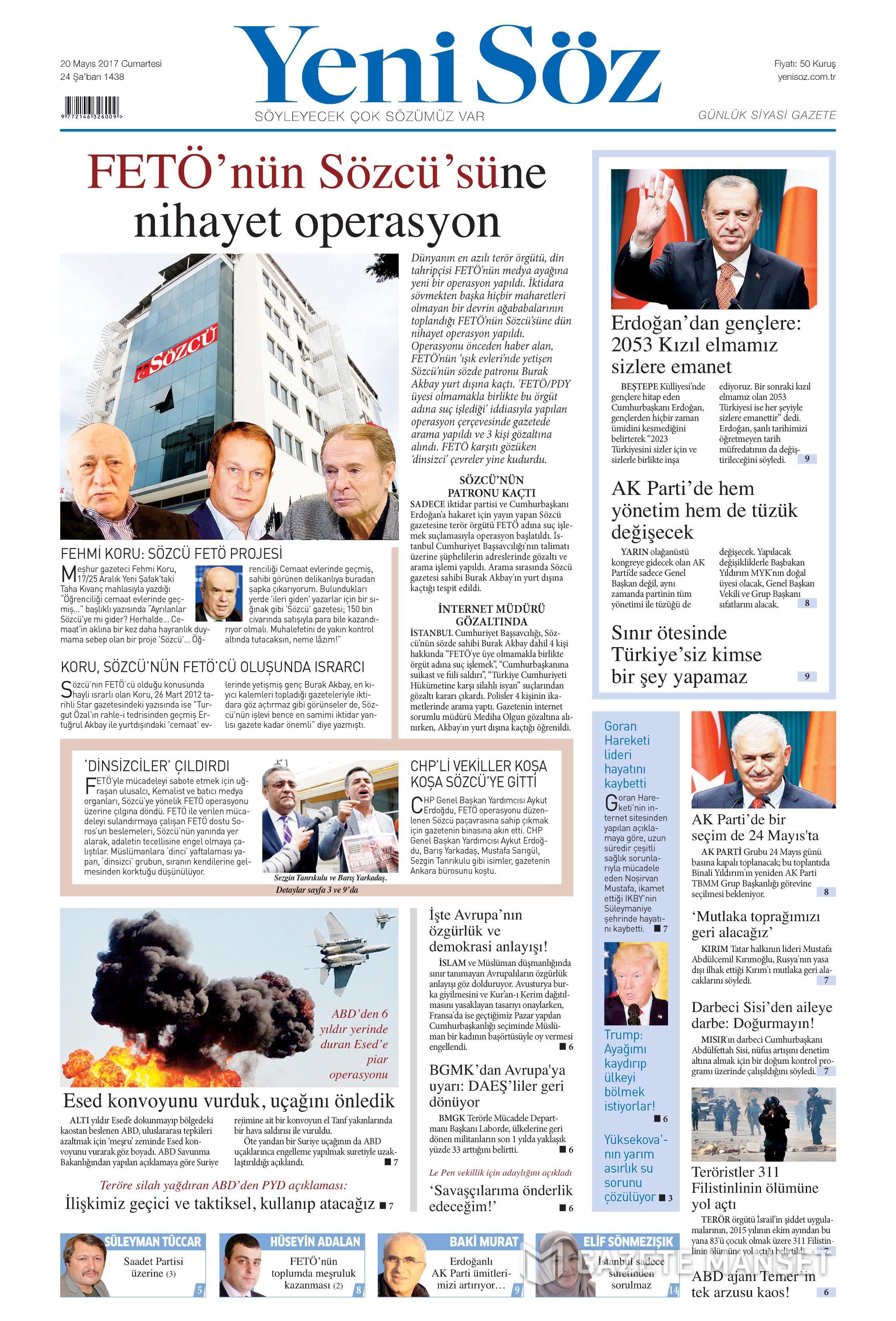 20 Mayıs 2017 Cumartesi gazete manşetleri - 29