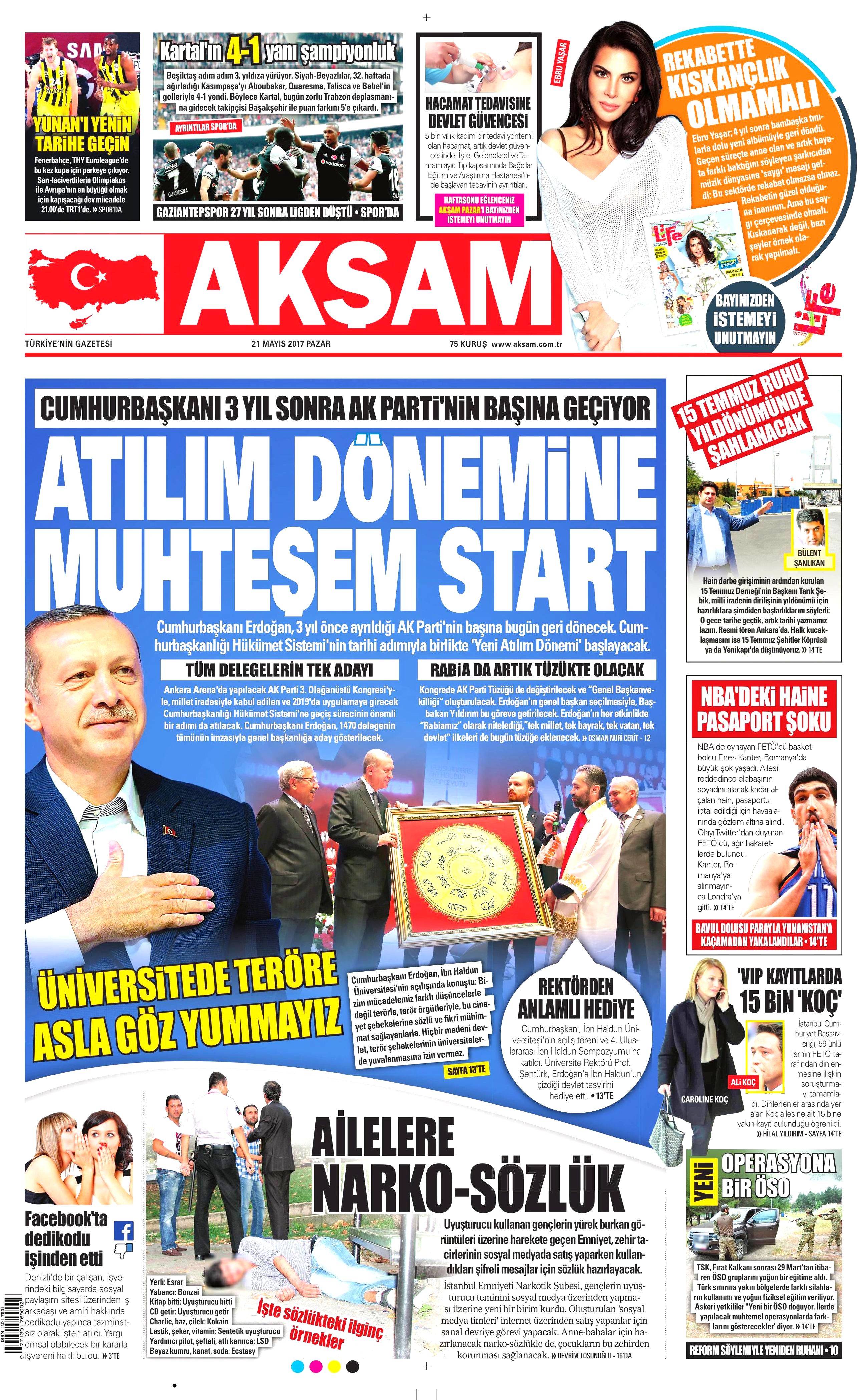 21 Mayıs 2017 Pazar gazete manşetleri - 1