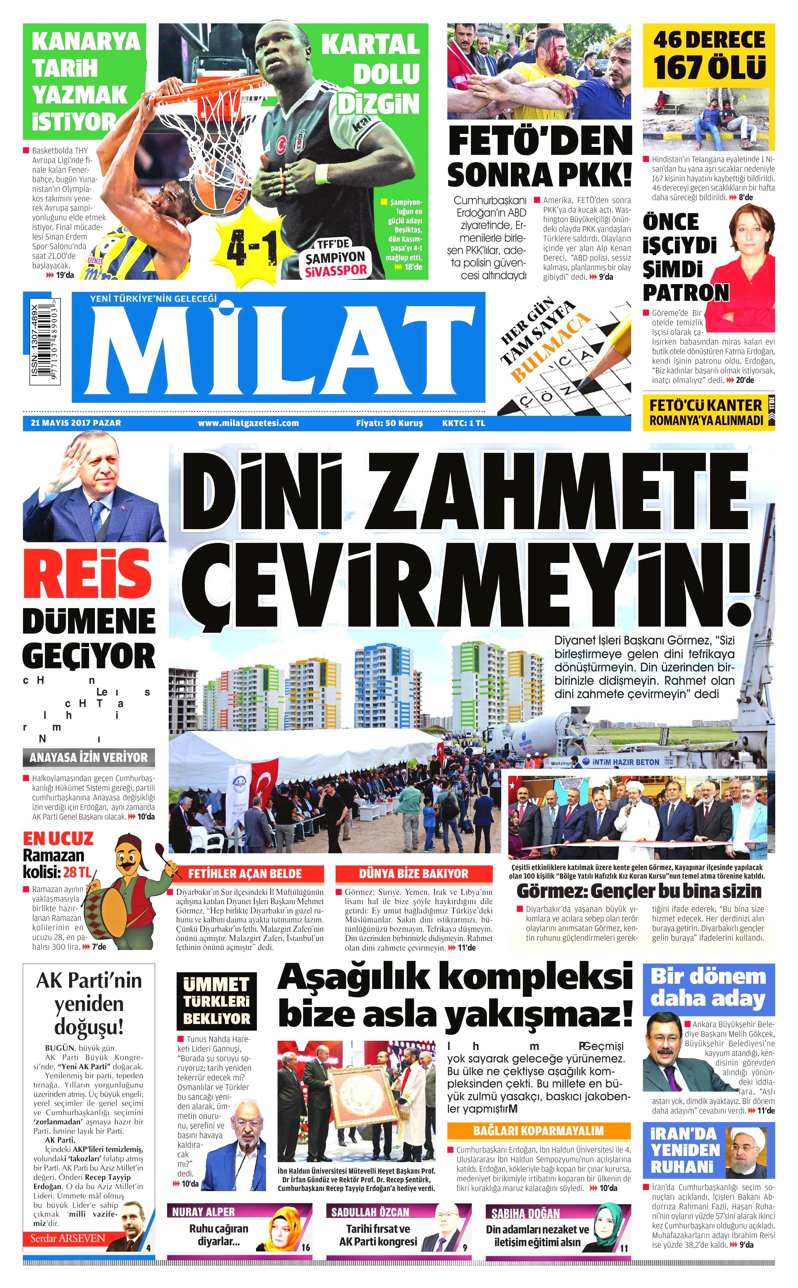 21 Mayıs 2017 Pazar gazete manşetleri - 14