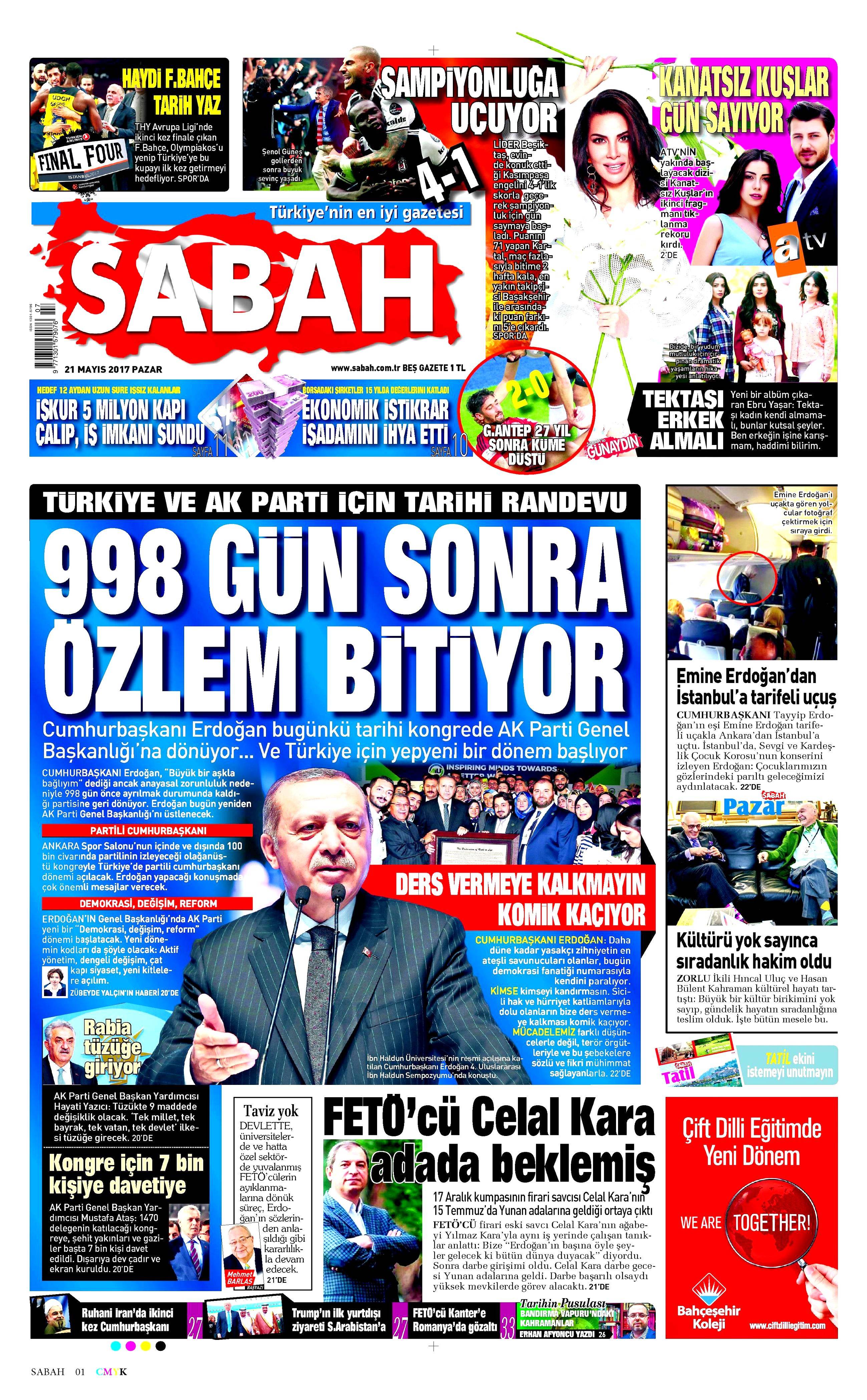21 Mayıs 2017 Pazar gazete manşetleri - 19