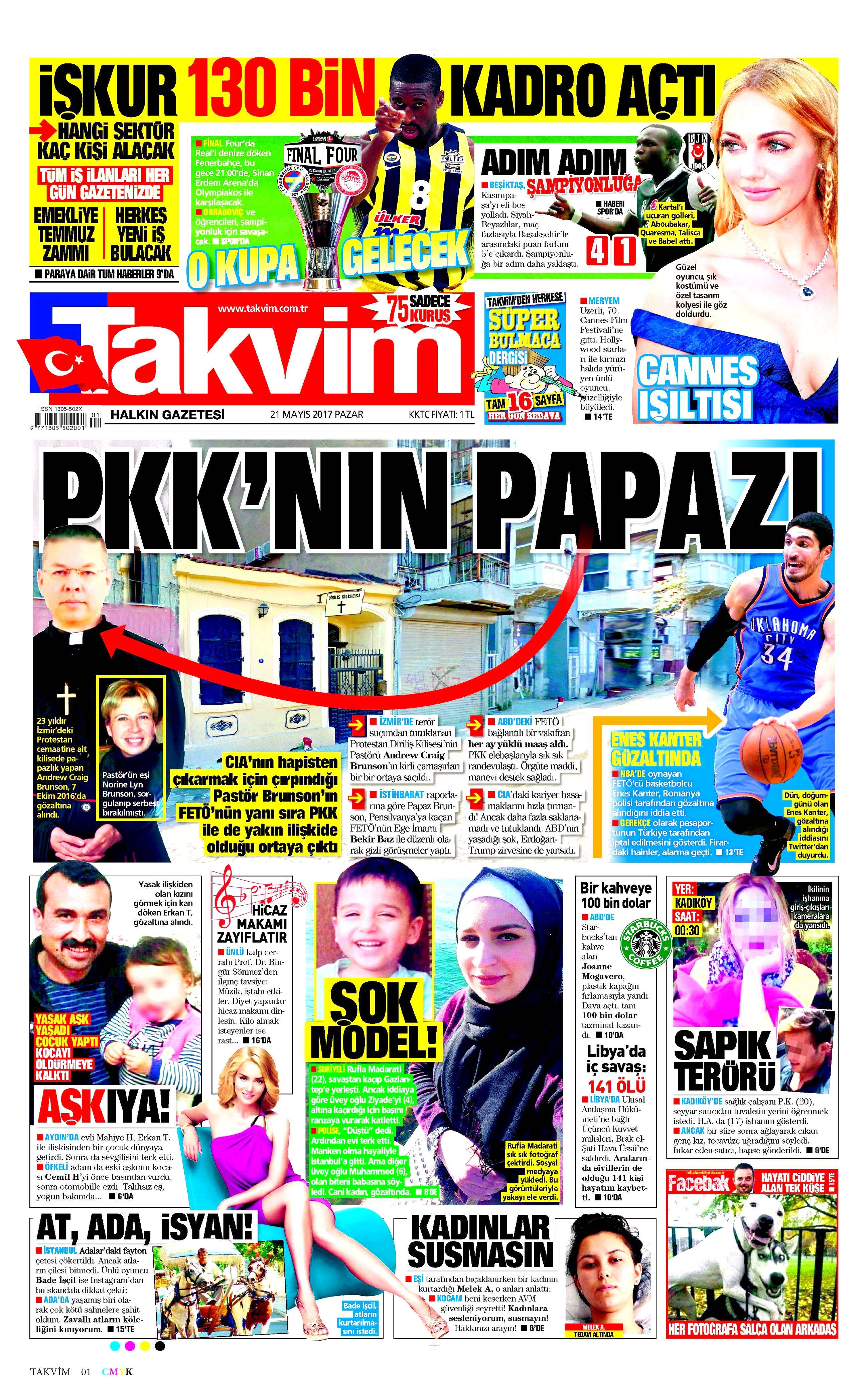 21 Mayıs 2017 Pazar gazete manşetleri - 22