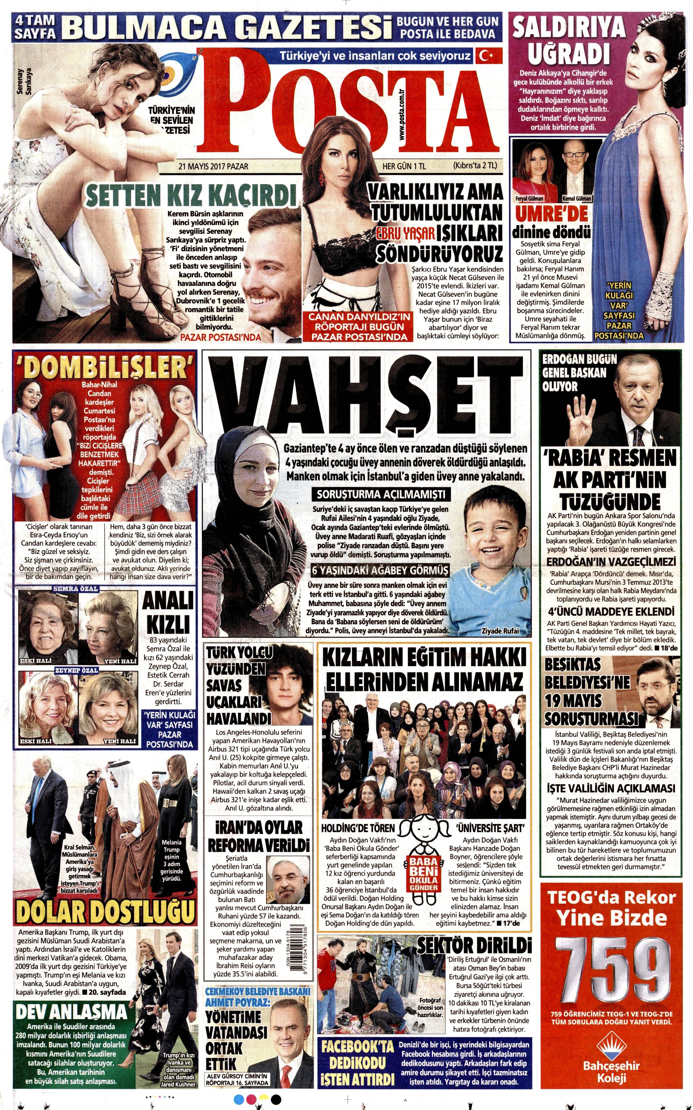 21 Mayıs 2017 Pazar gazete manşetleri - 18