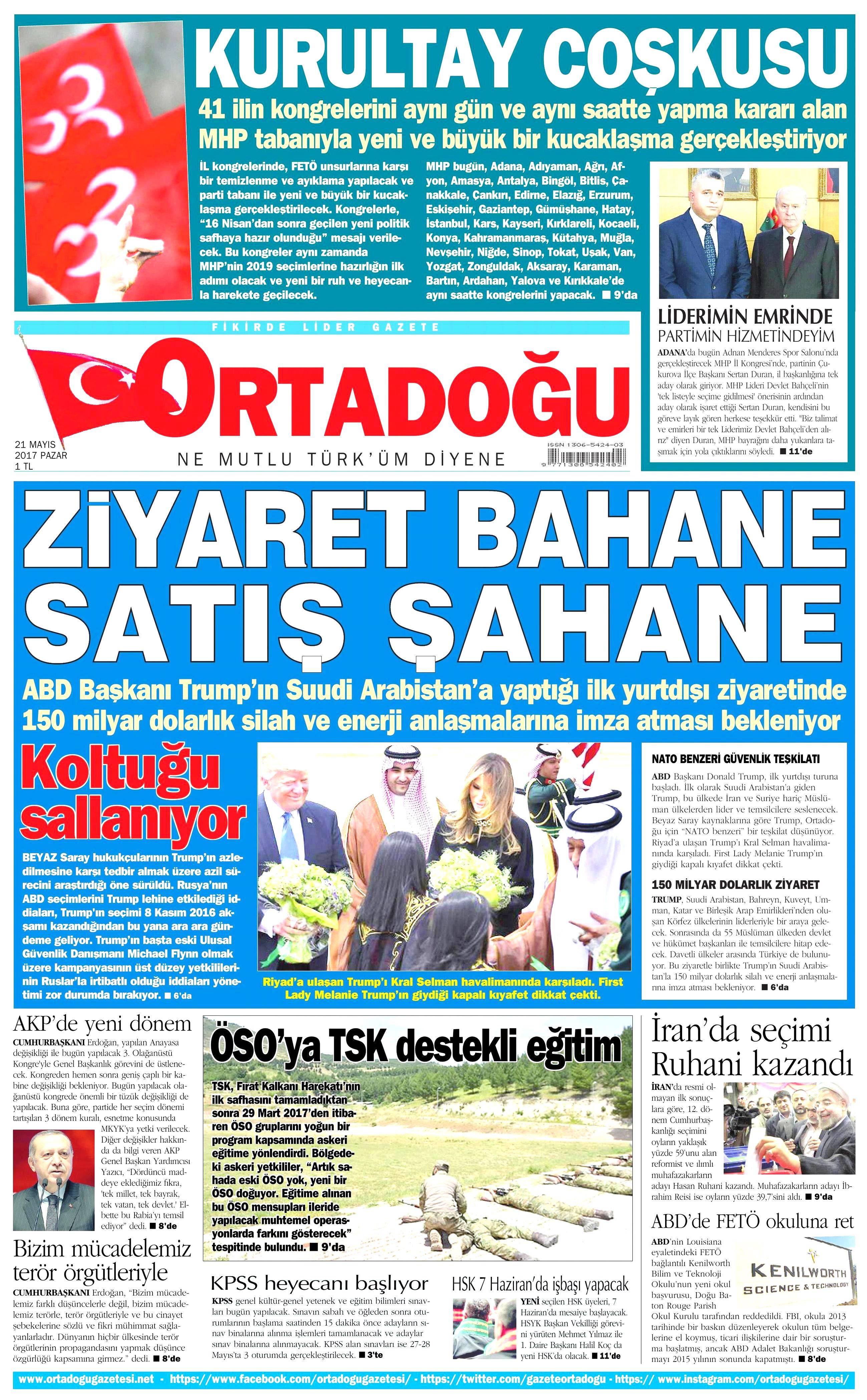 21 Mayıs 2017 Pazar gazete manşetleri - 17