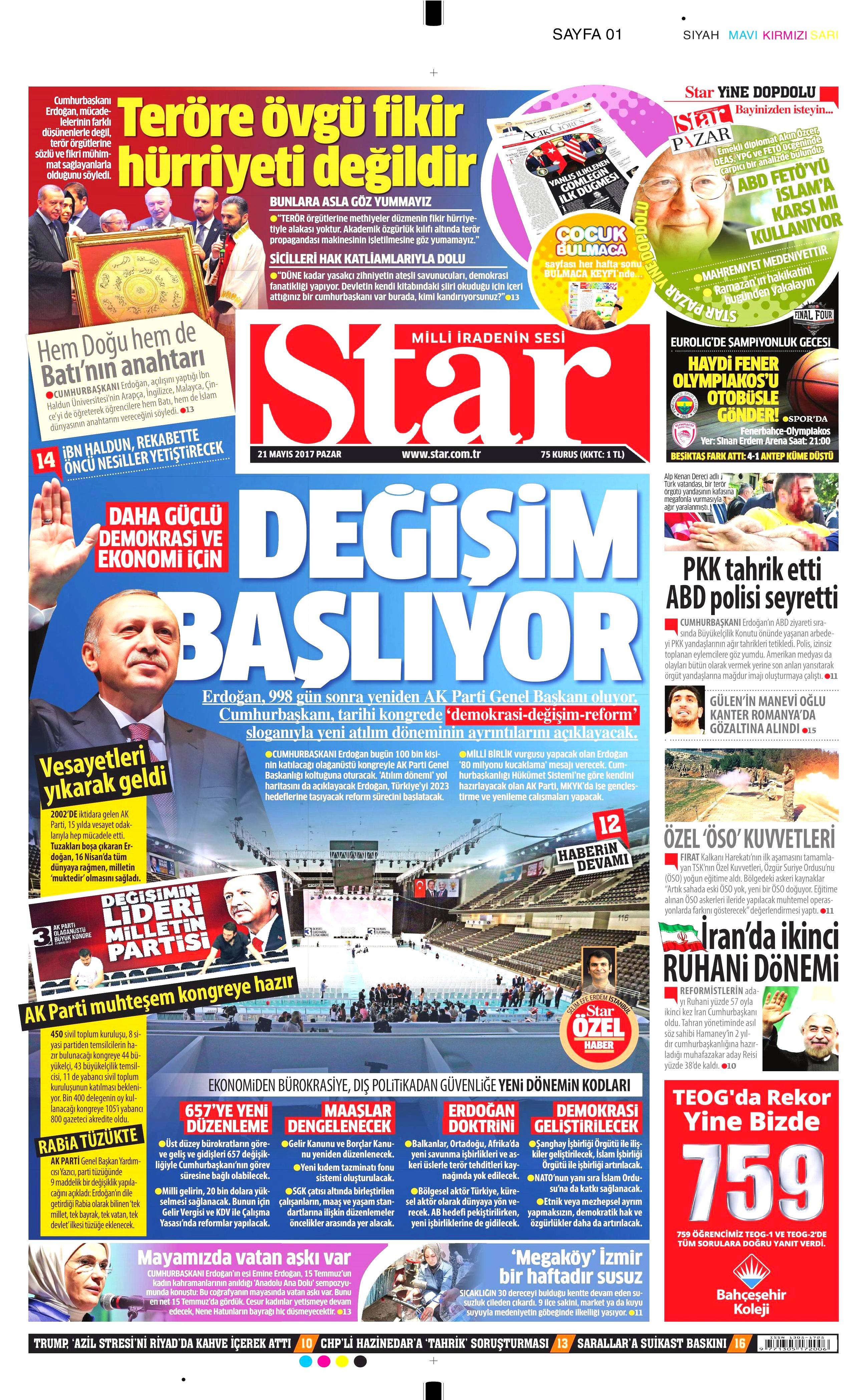 21 Mayıs 2017 Pazar gazete manşetleri - 20