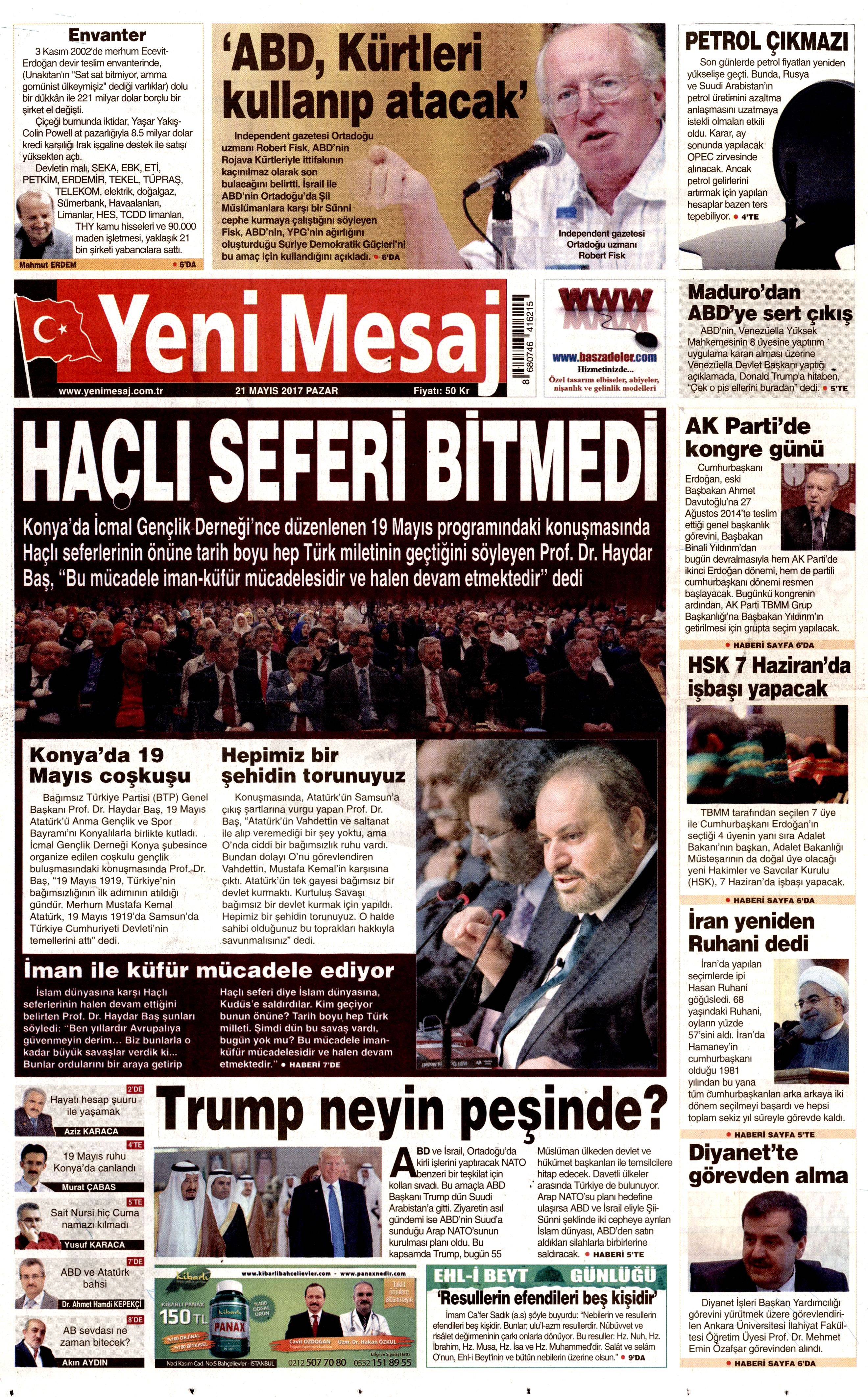 21 Mayıs 2017 Pazar gazete manşetleri - 2