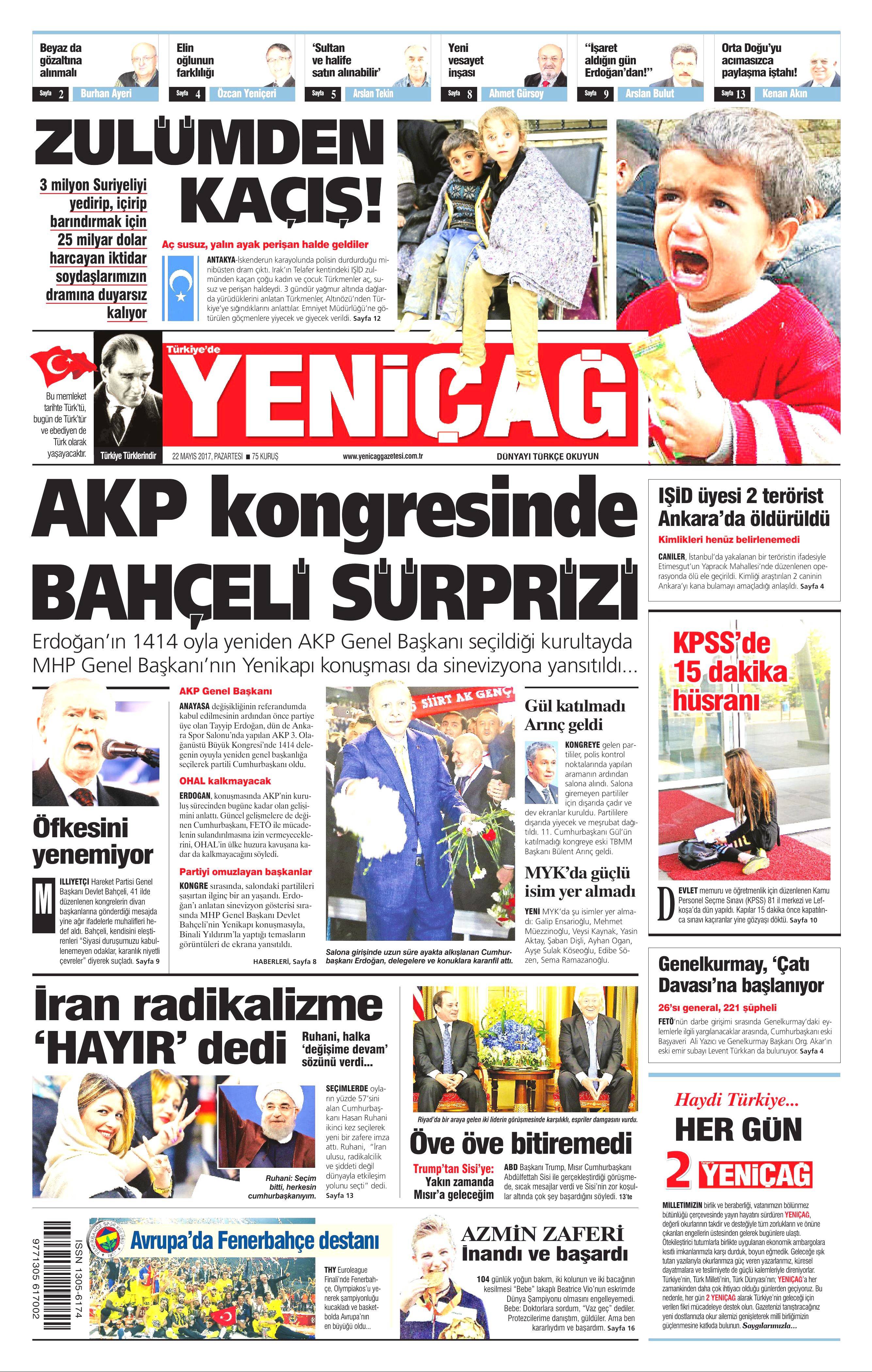 22 Mayıs 2017 Pazartesi gazete manşetleri - 25