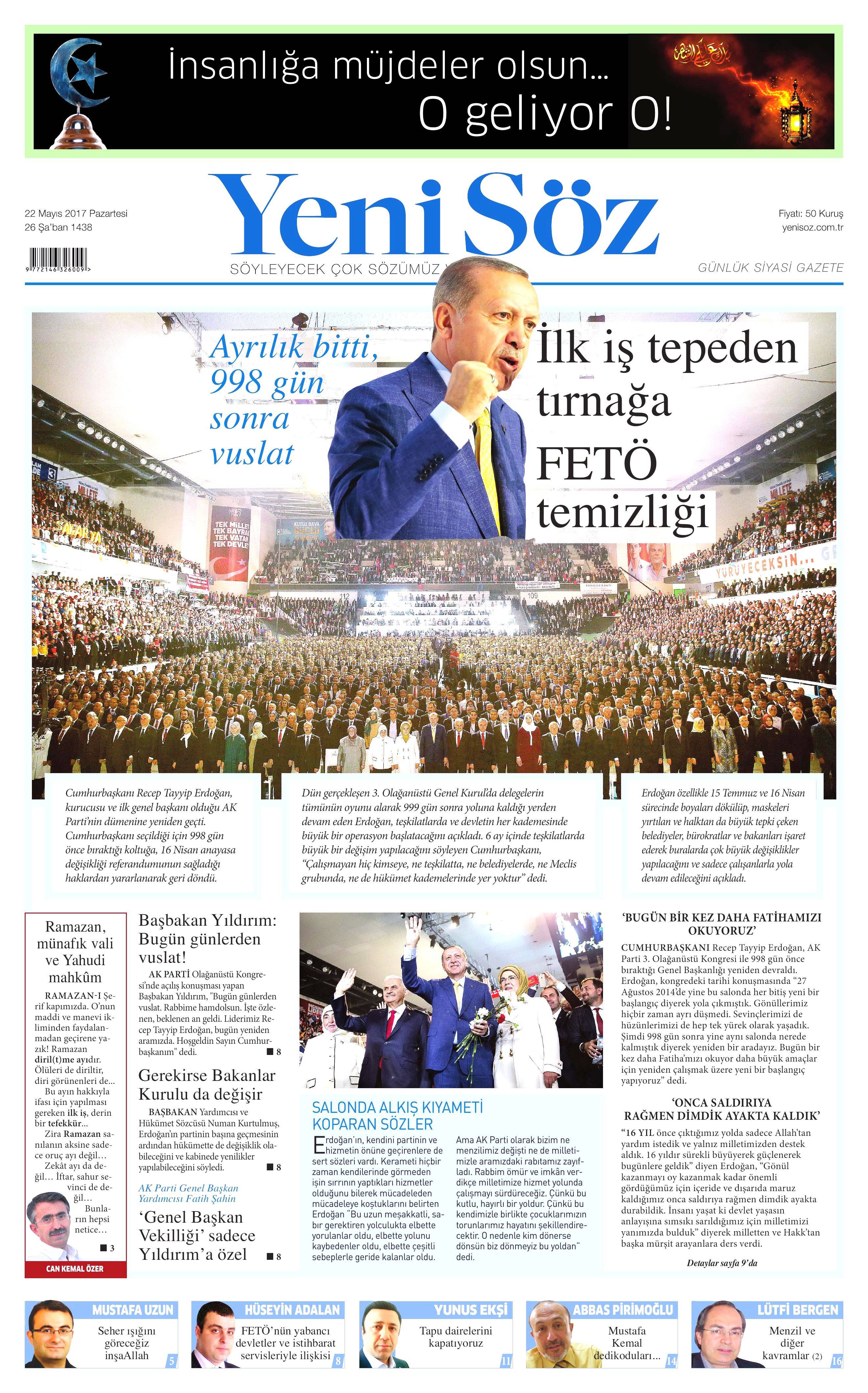 22 Mayıs 2017 Pazartesi gazete manşetleri - 28