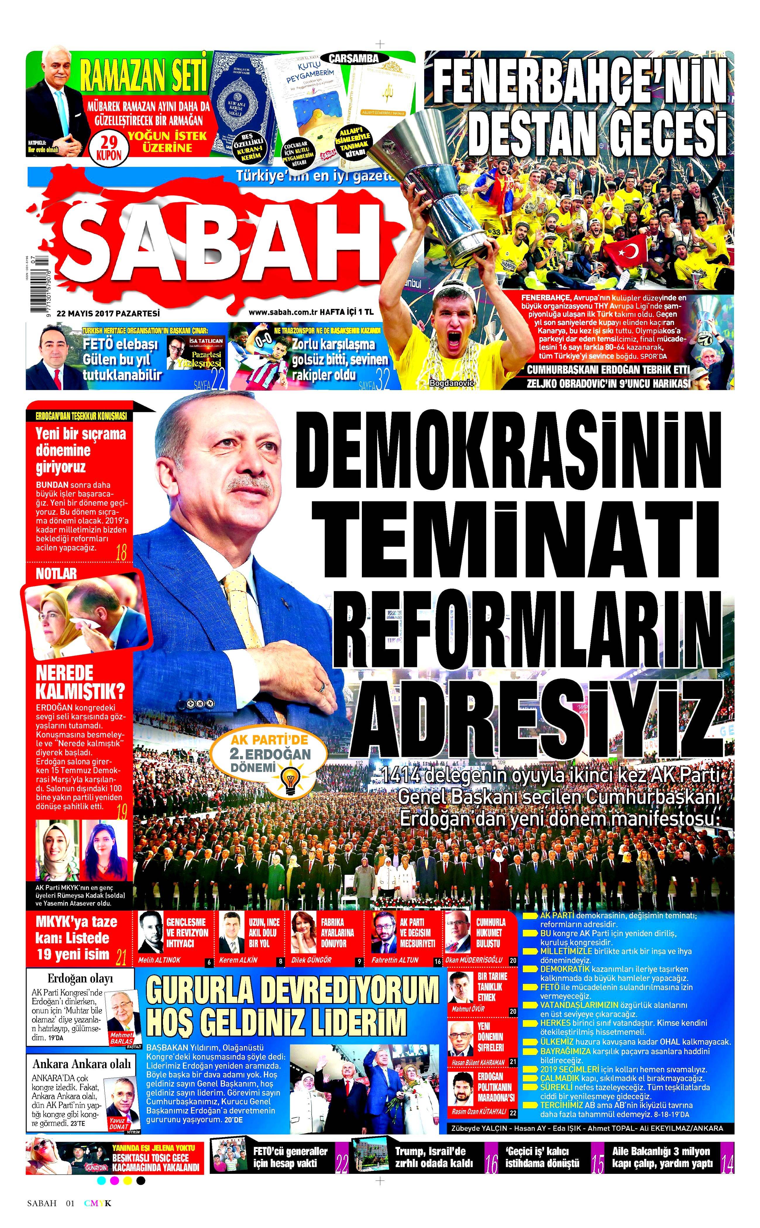22 Mayıs 2017 Pazartesi gazete manşetleri - 18