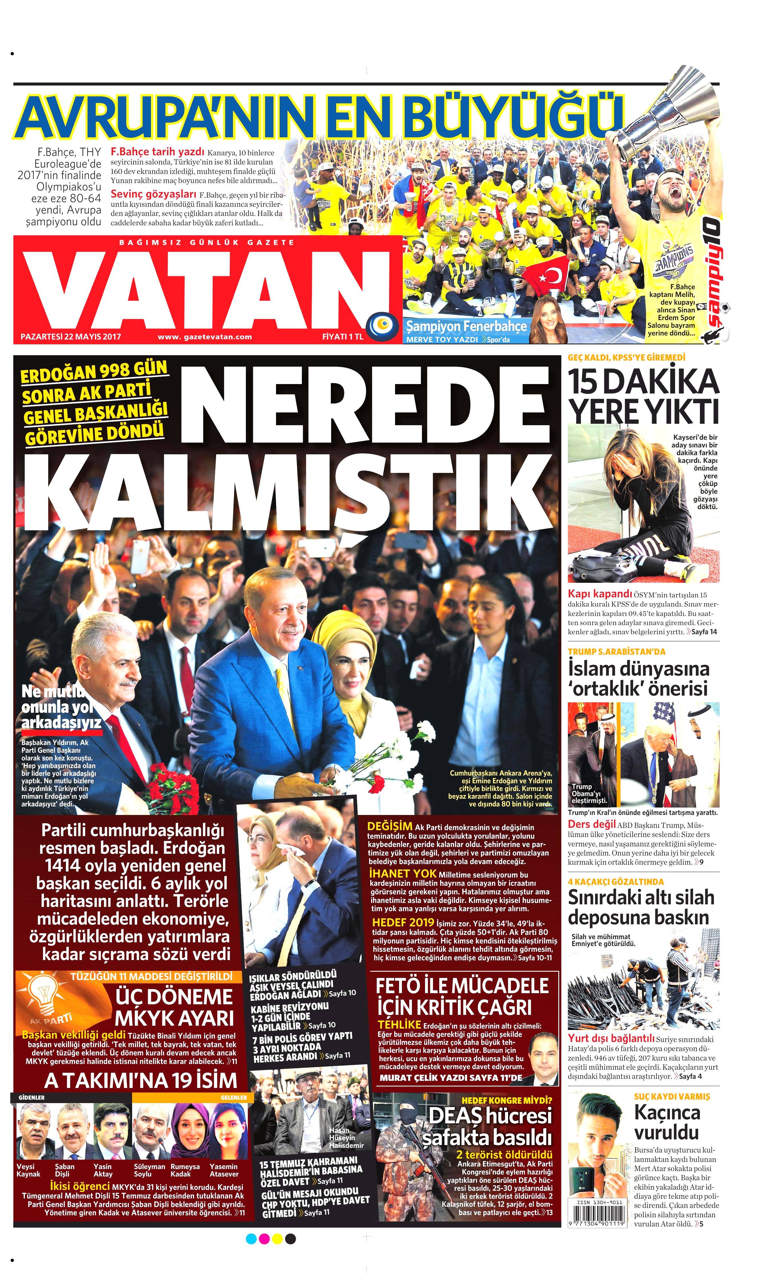 22 Mayıs 2017 Pazartesi gazete manşetleri - 23