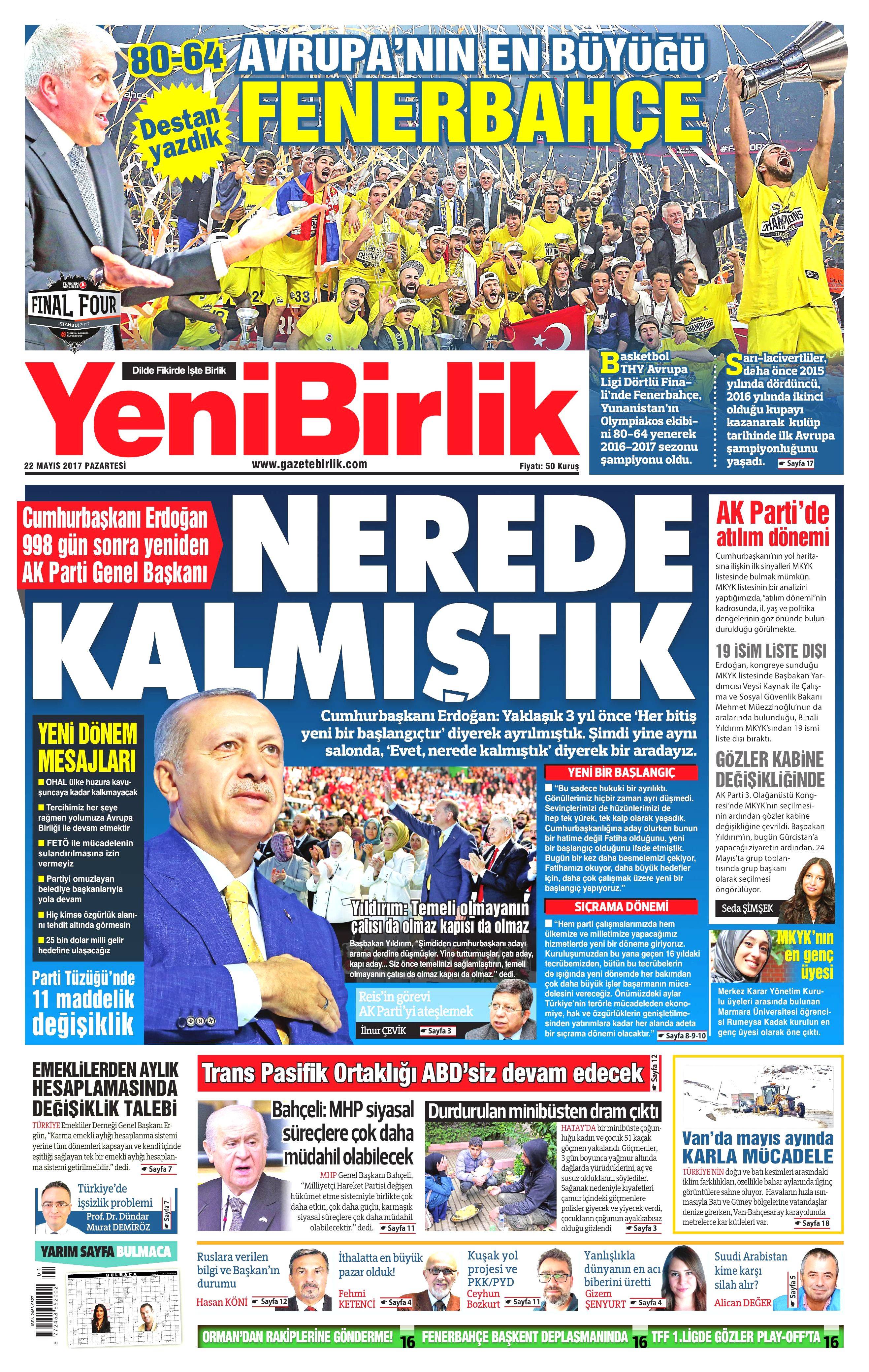 22 Mayıs 2017 Pazartesi gazete manşetleri - 26