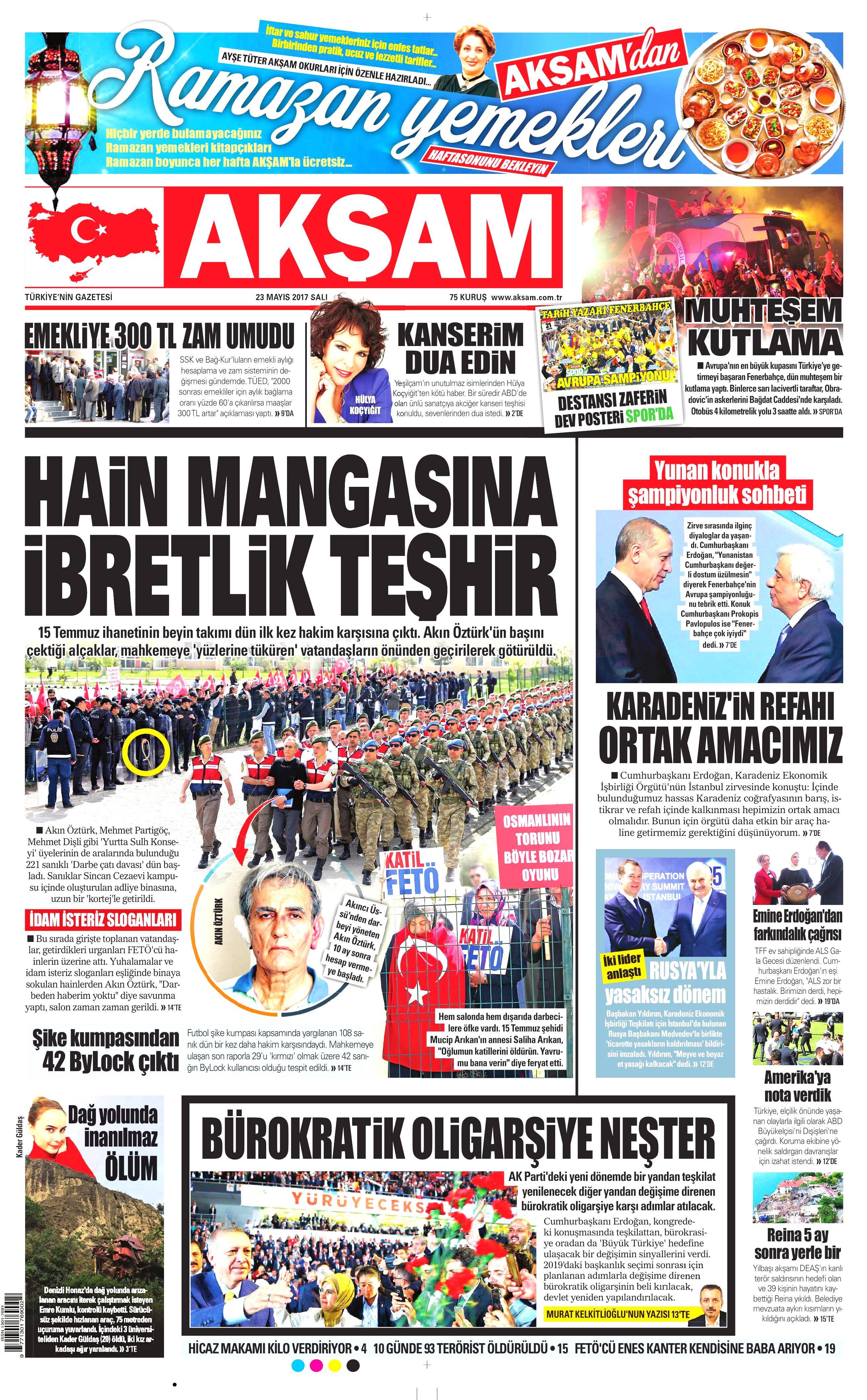 23 Mayıs 2017 Salı gazete manşetleri - 1