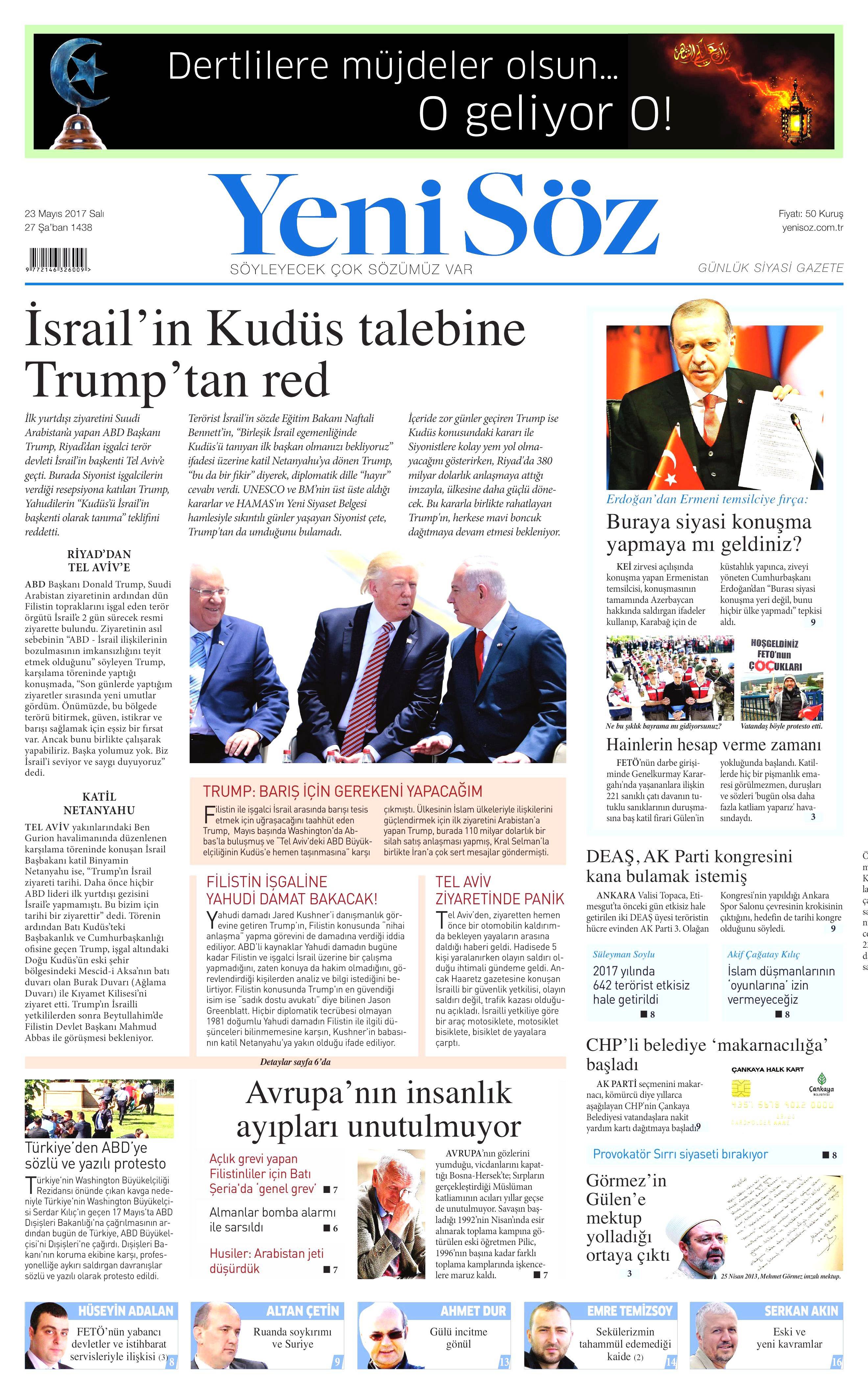 23 Mayıs 2017 Salı gazete manşetleri - 28