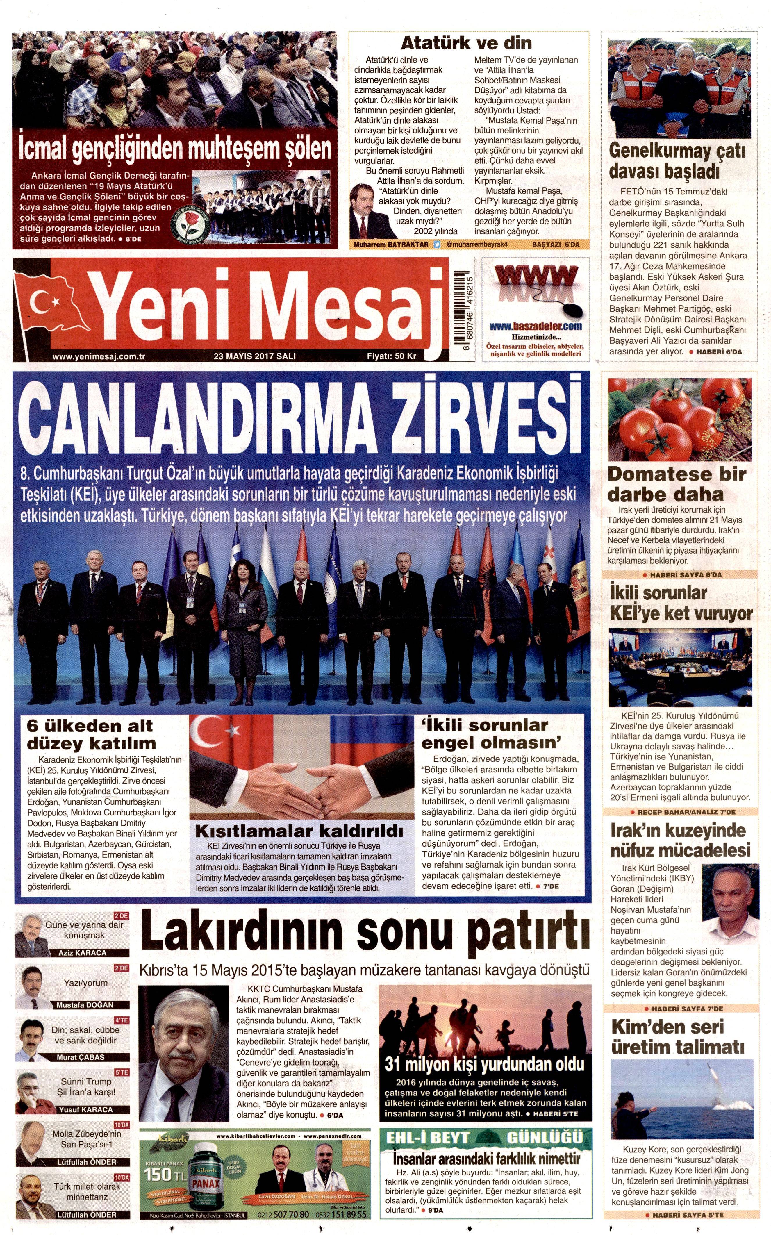 23 Mayıs 2017 Salı gazete manşetleri - 27