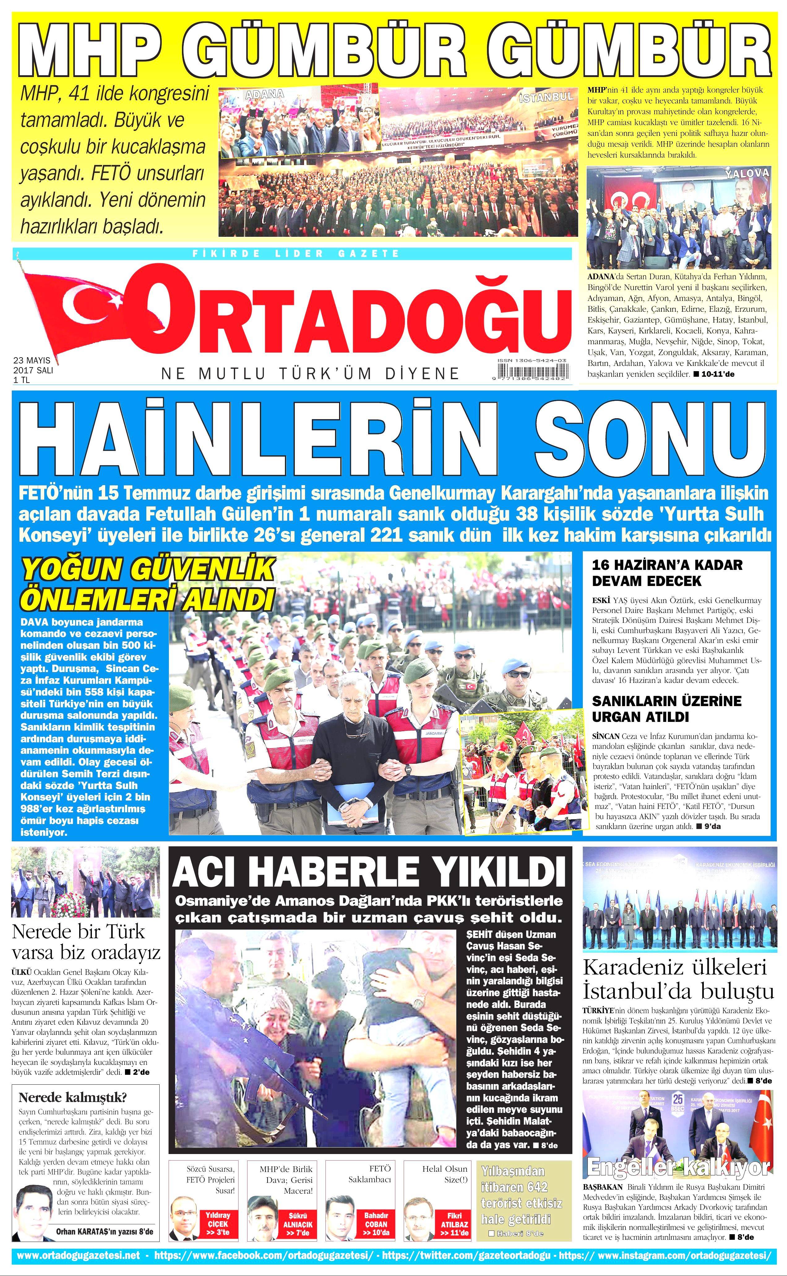23 Mayıs 2017 Salı gazete manşetleri - 16