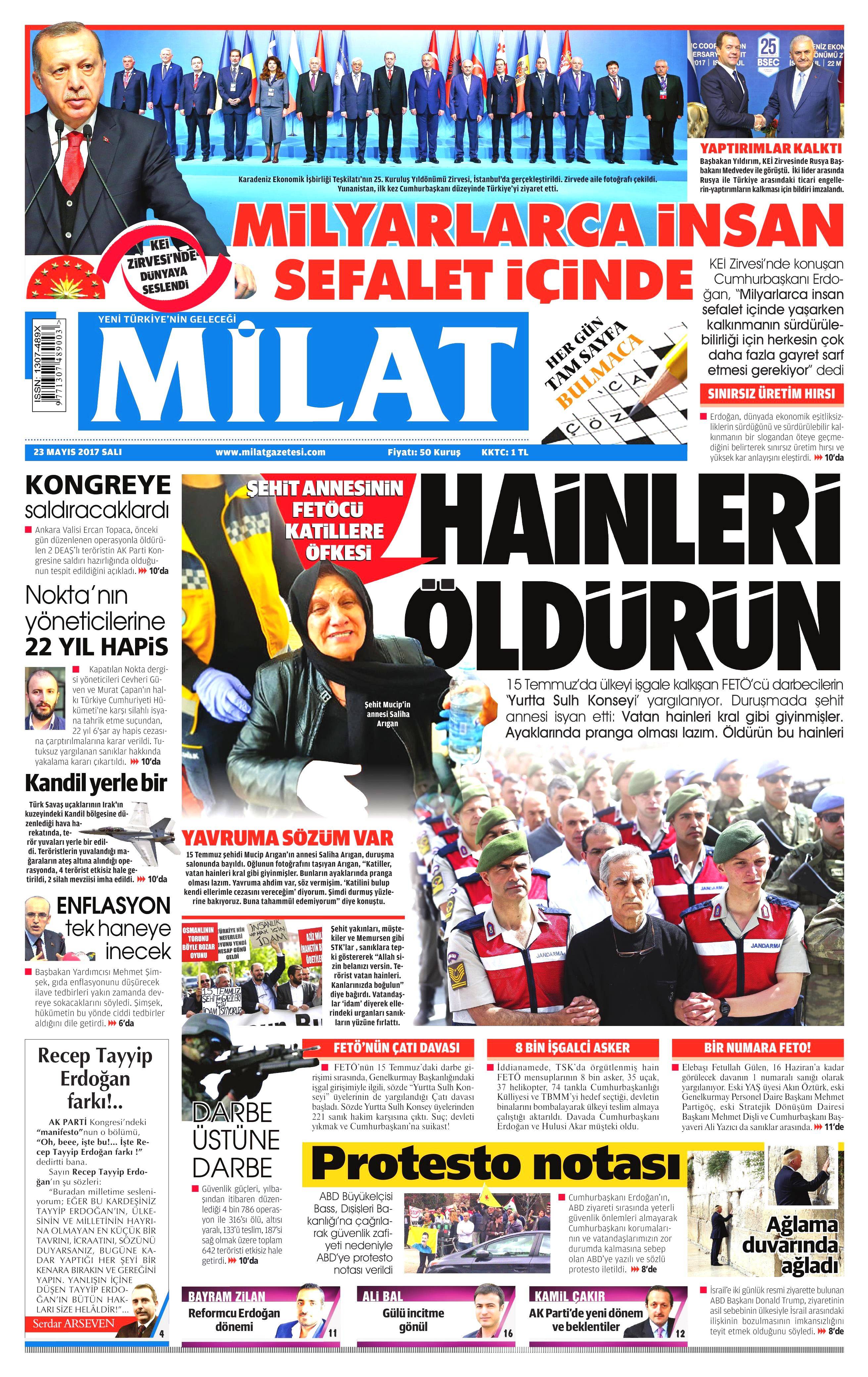 23 Mayıs 2017 Salı gazete manşetleri - 13