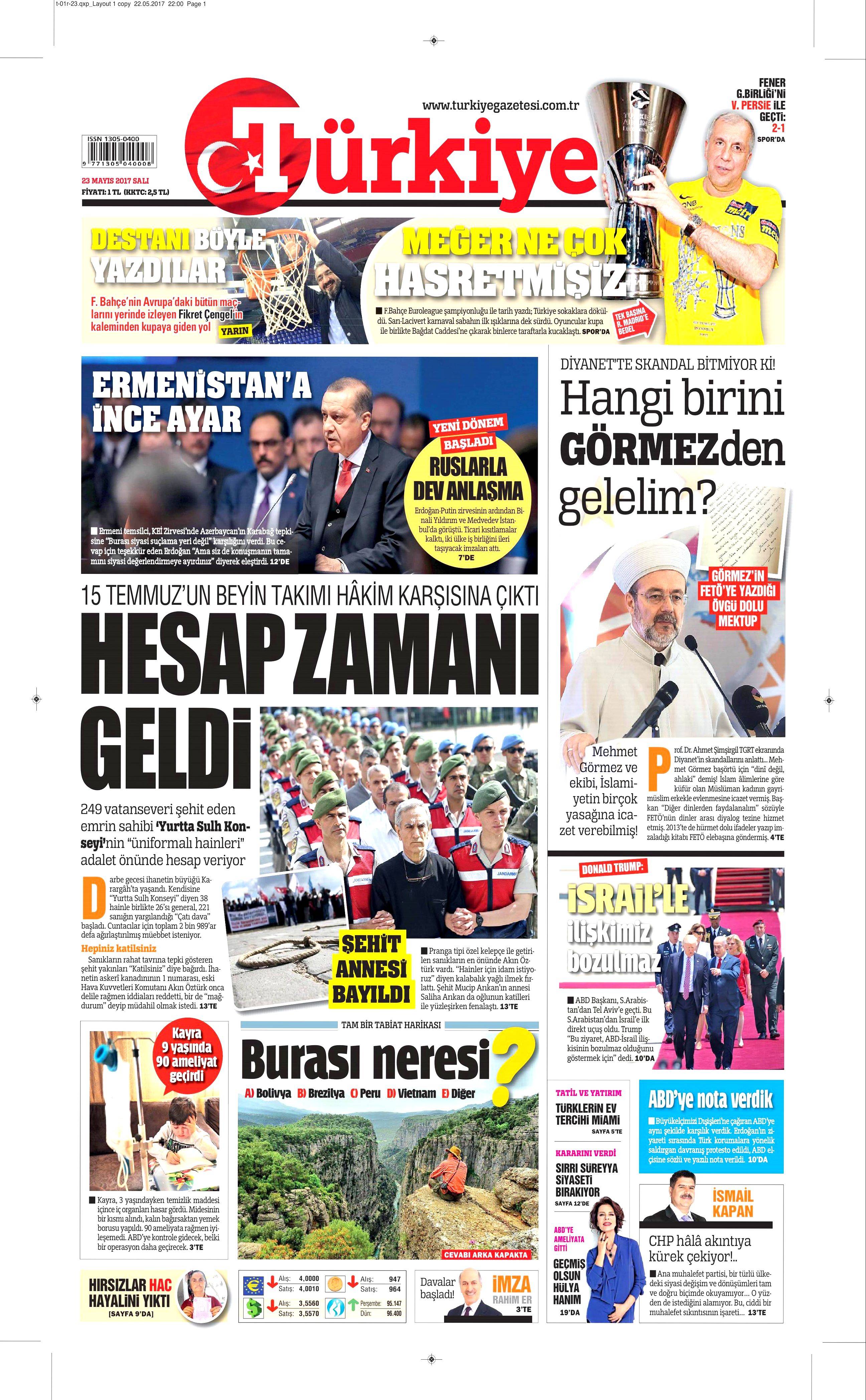 23 Mayıs 2017 Salı gazete manşetleri - 22
