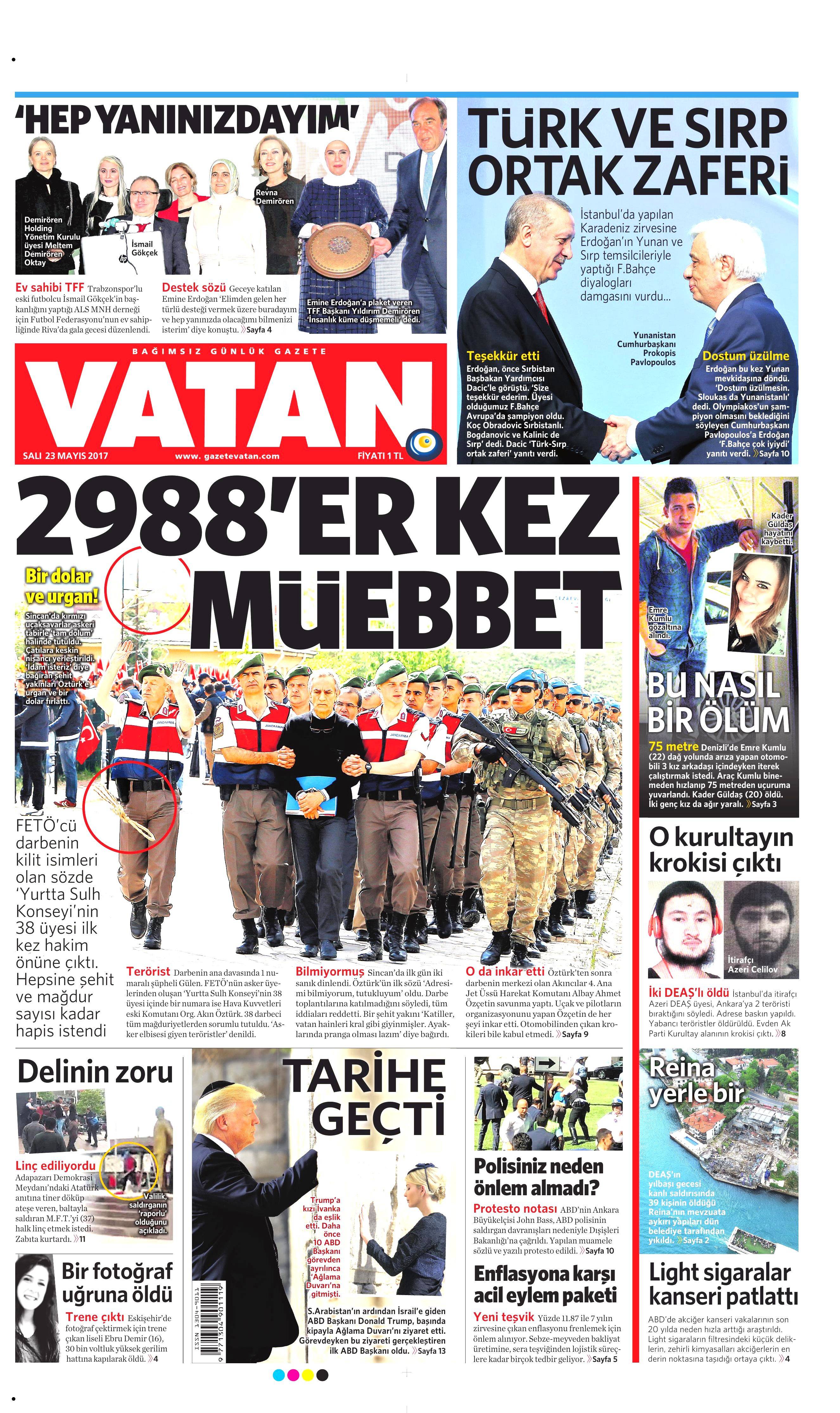 23 Mayıs 2017 Salı gazete manşetleri - 23