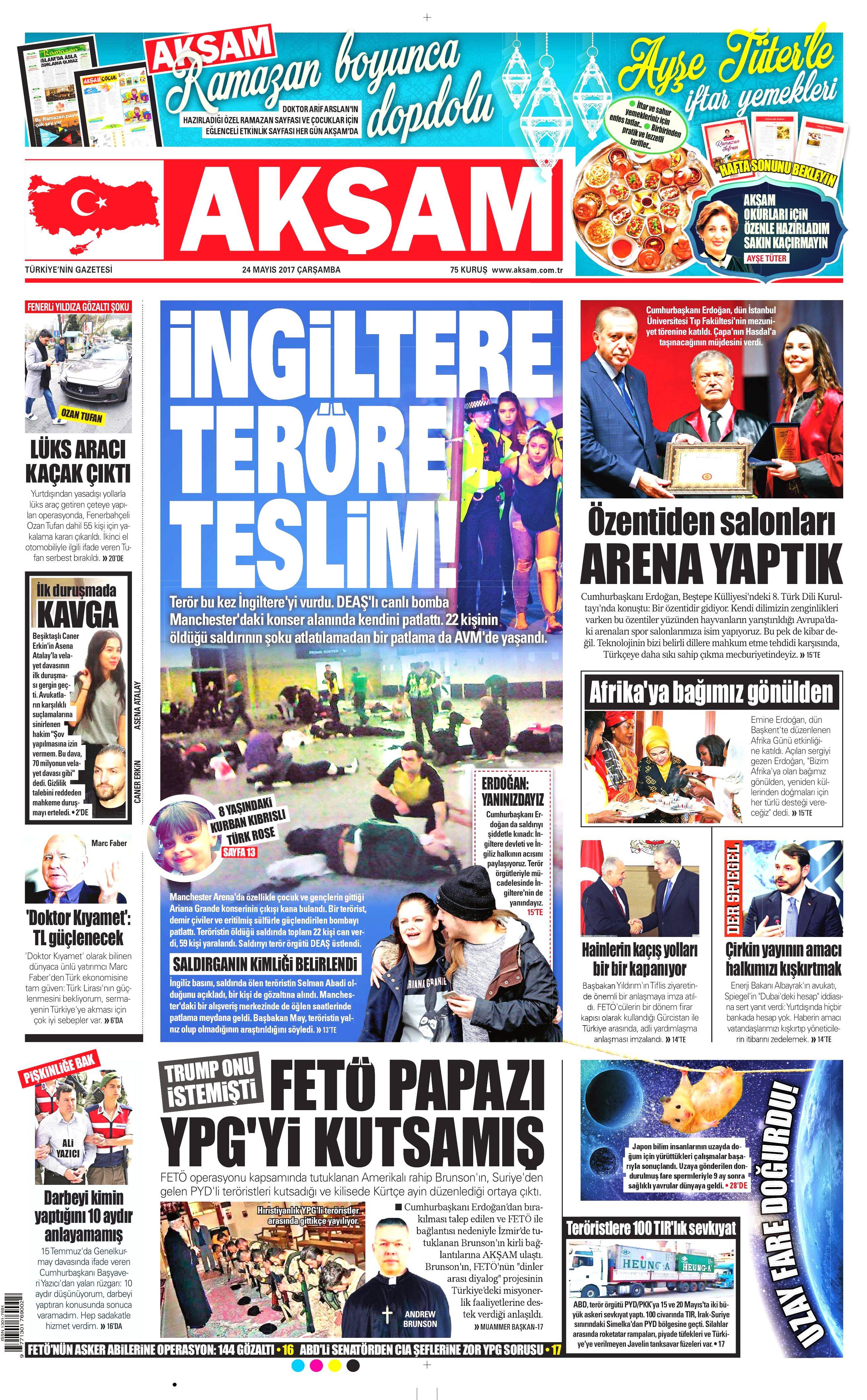 24 Mayıs 2017 Çarşamba gazete manşetleri - 1