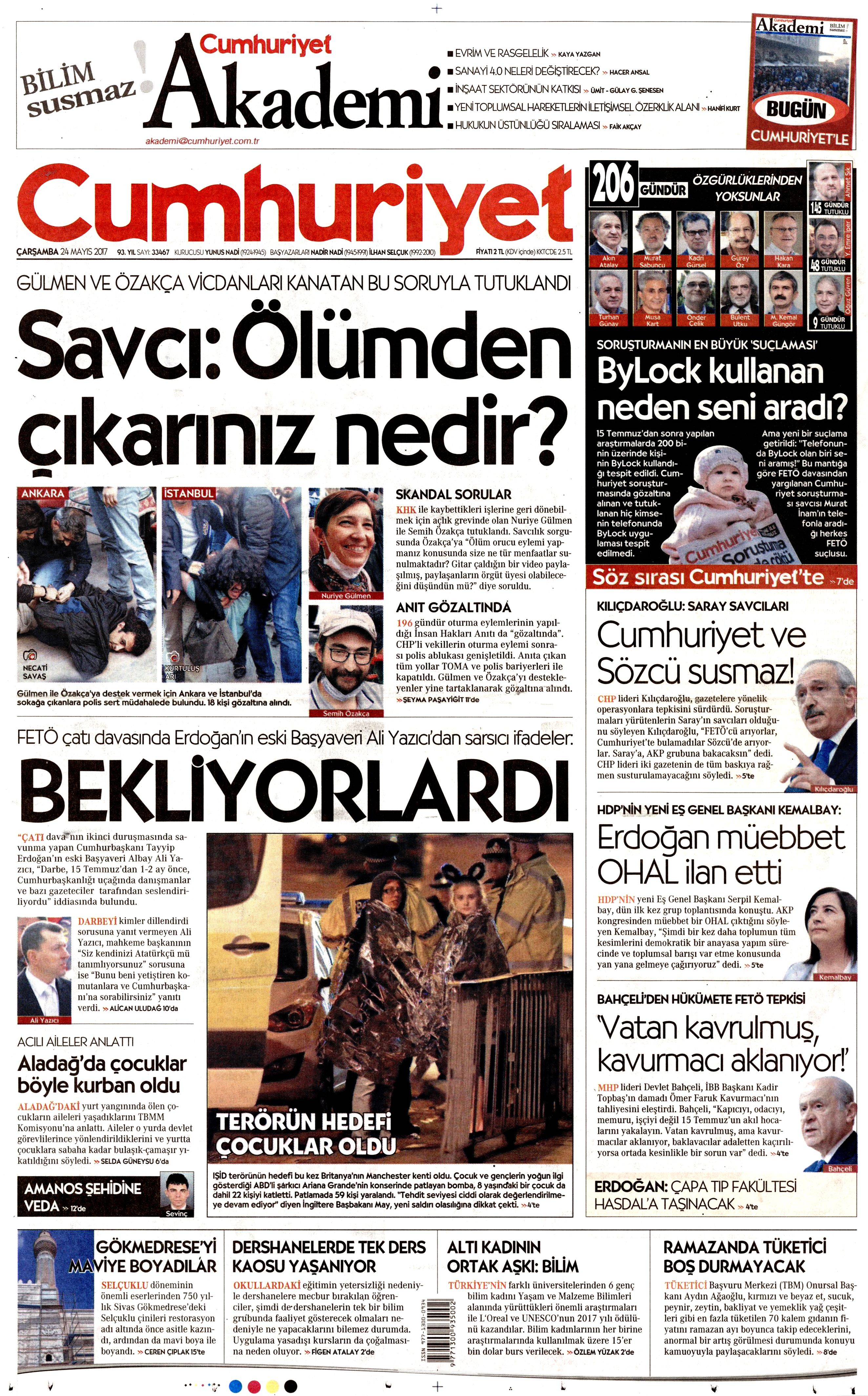 24 Mayıs 2017 Çarşamba gazete manşetleri - 5