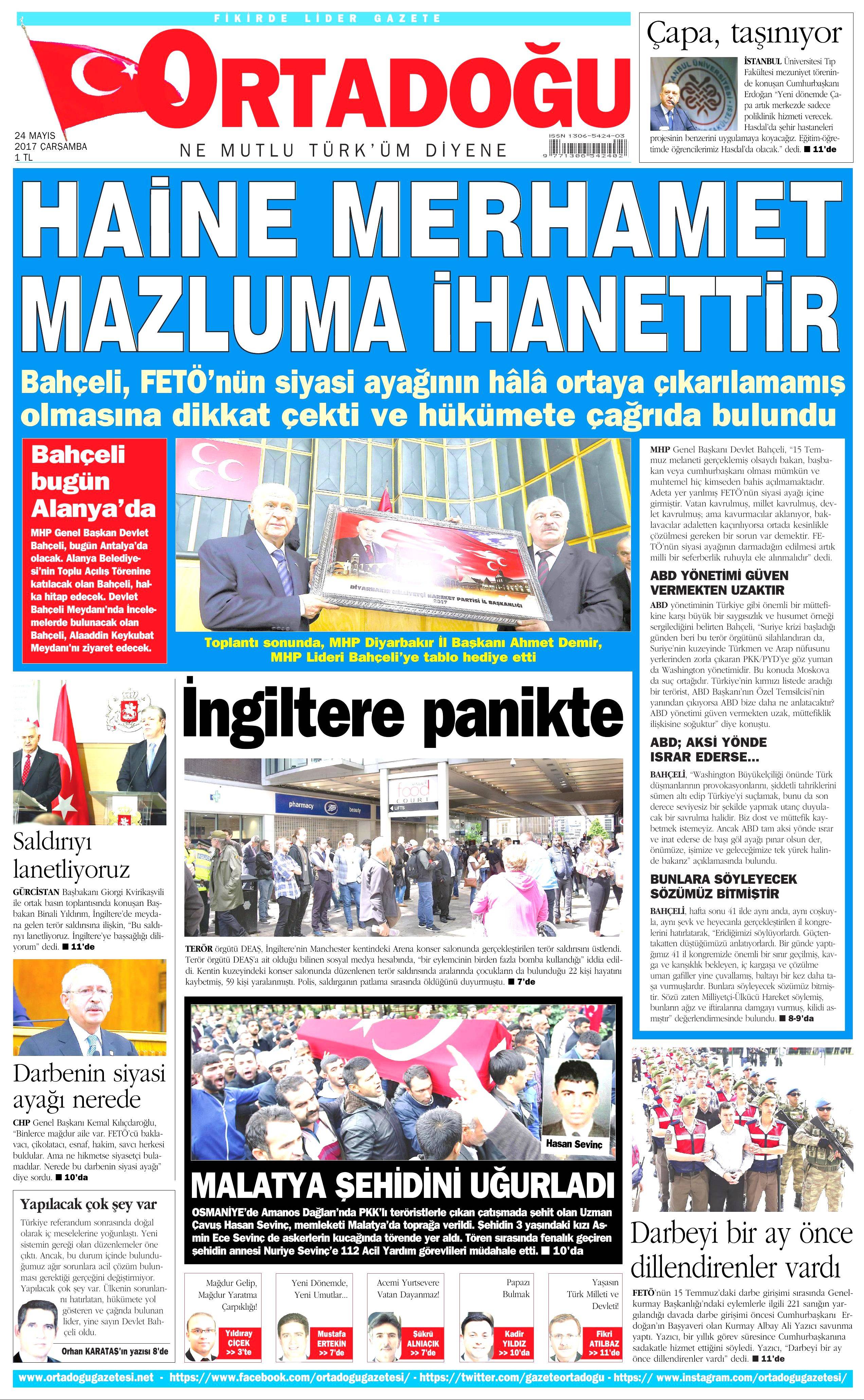 24 Mayıs 2017 Çarşamba gazete manşetleri - 16