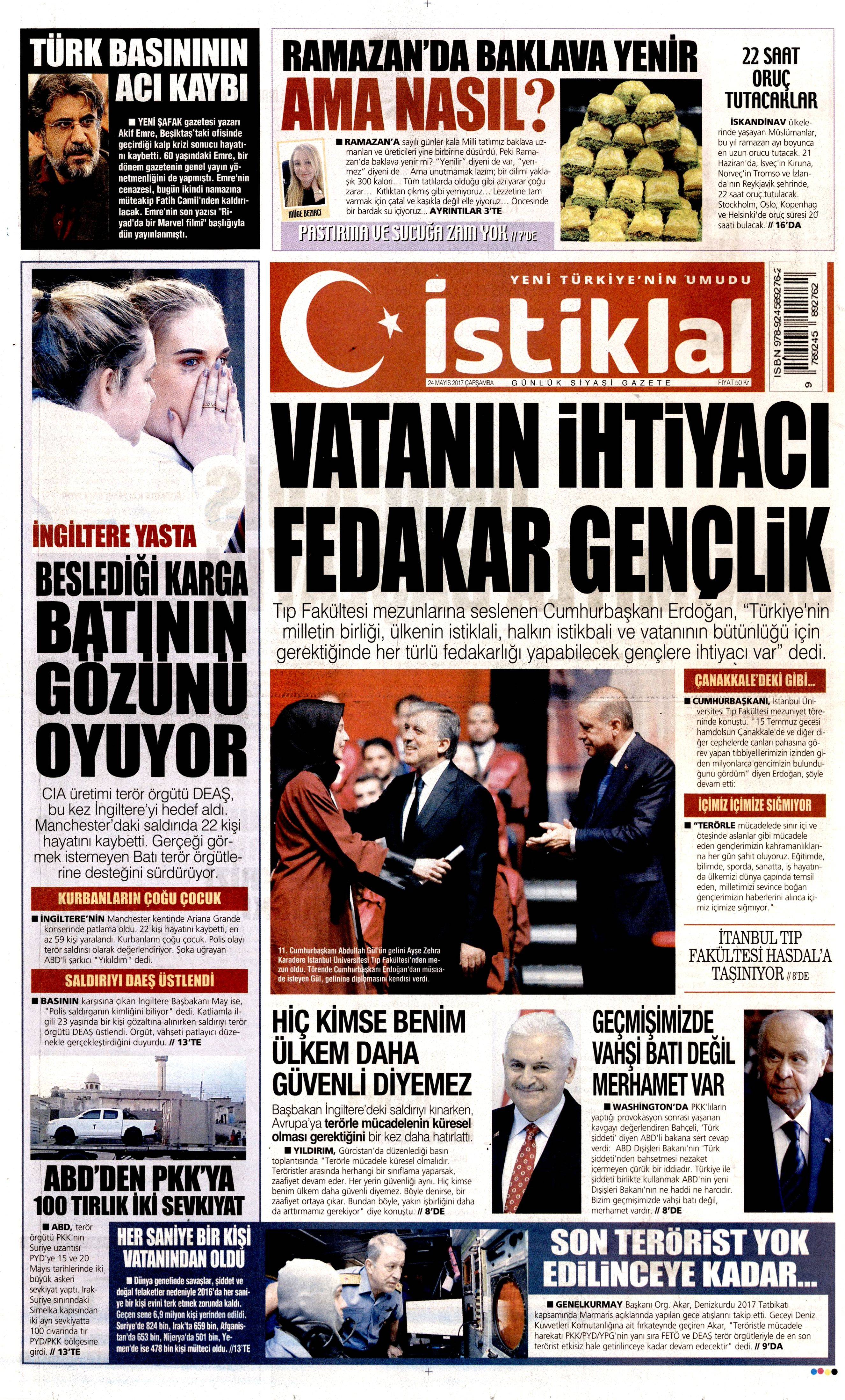 24 Mayıs 2017 Çarşamba gazete manşetleri - 11