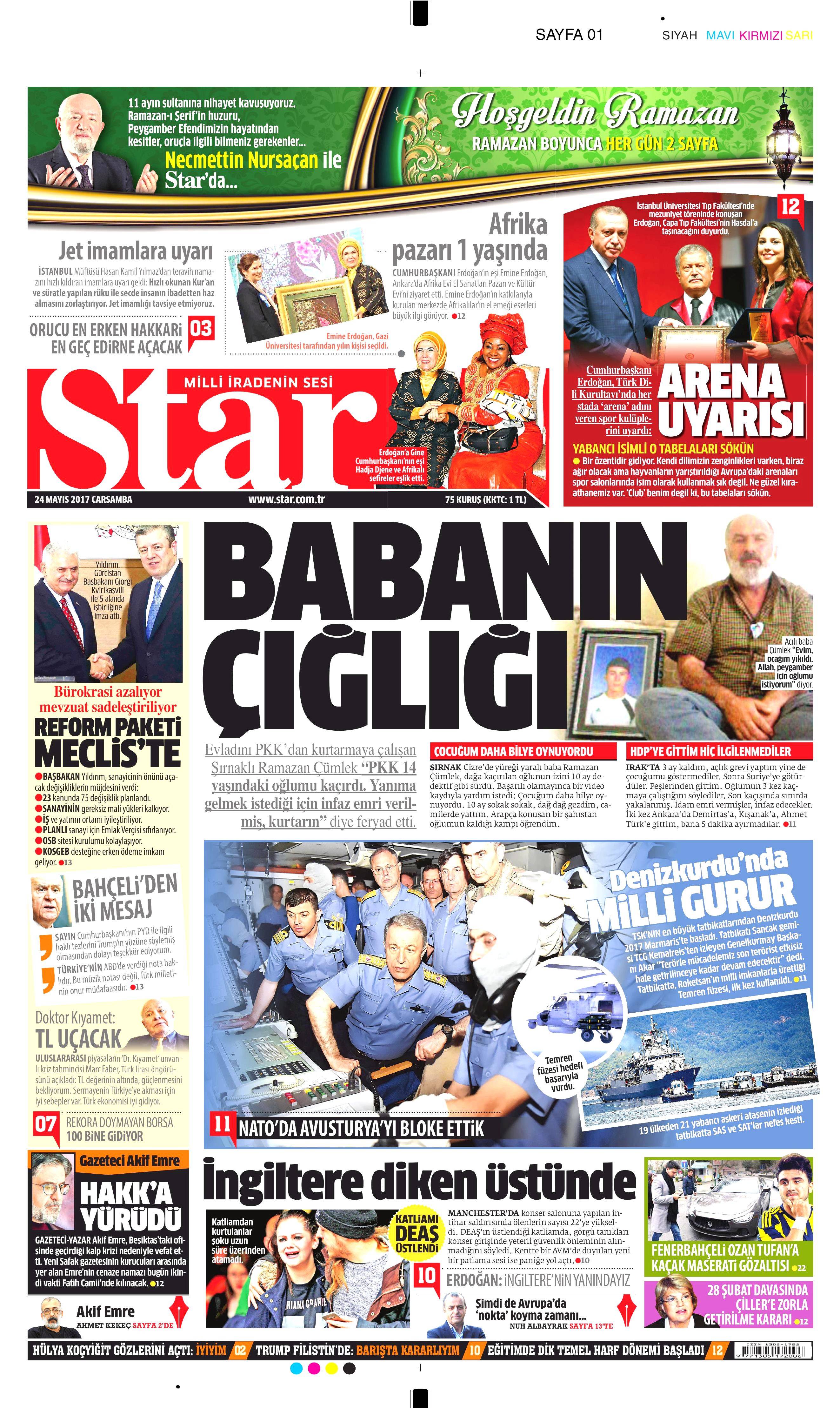 24 Mayıs 2017 Çarşamba gazete manşetleri - 19