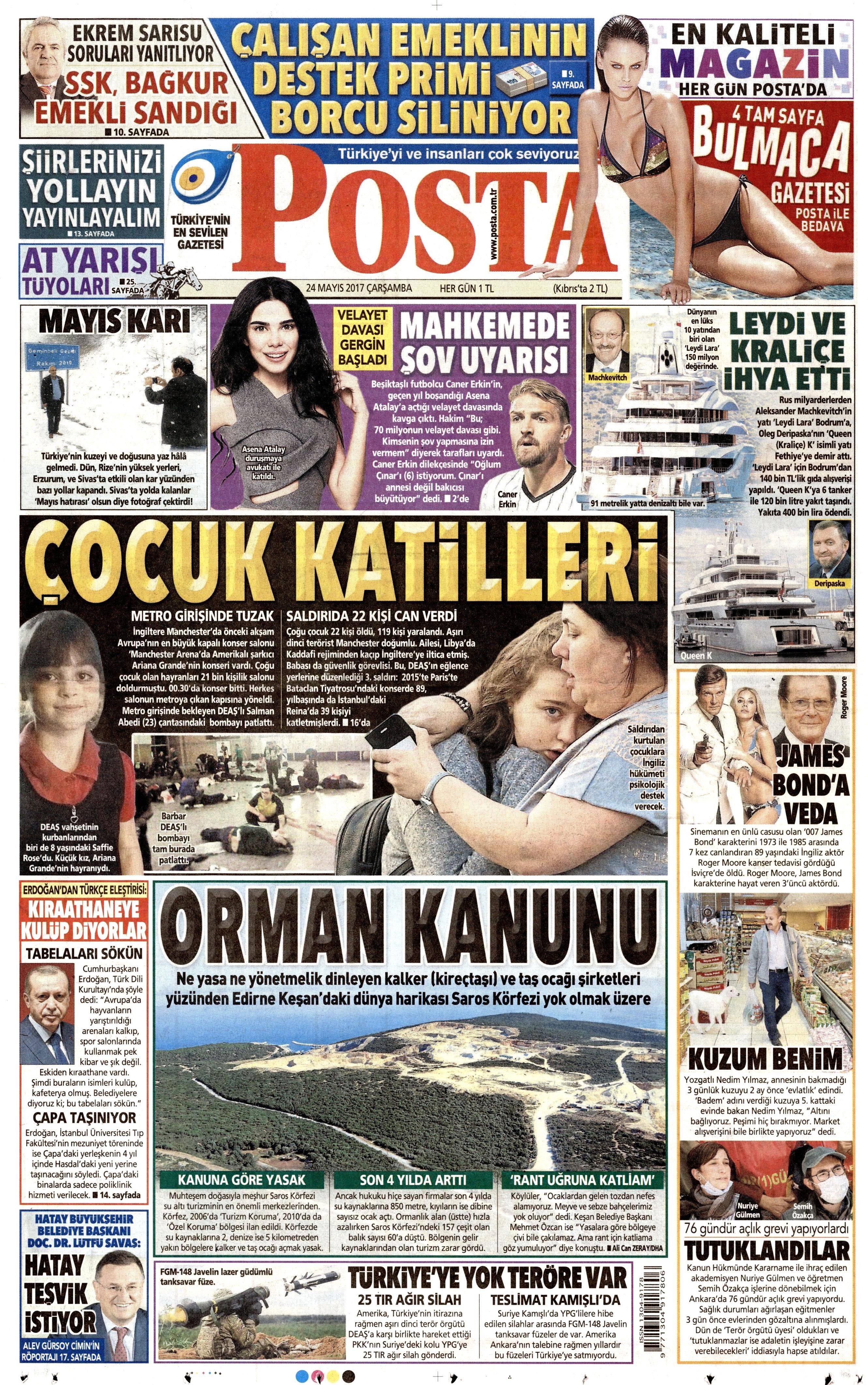 24 Mayıs 2017 Çarşamba gazete manşetleri - 17