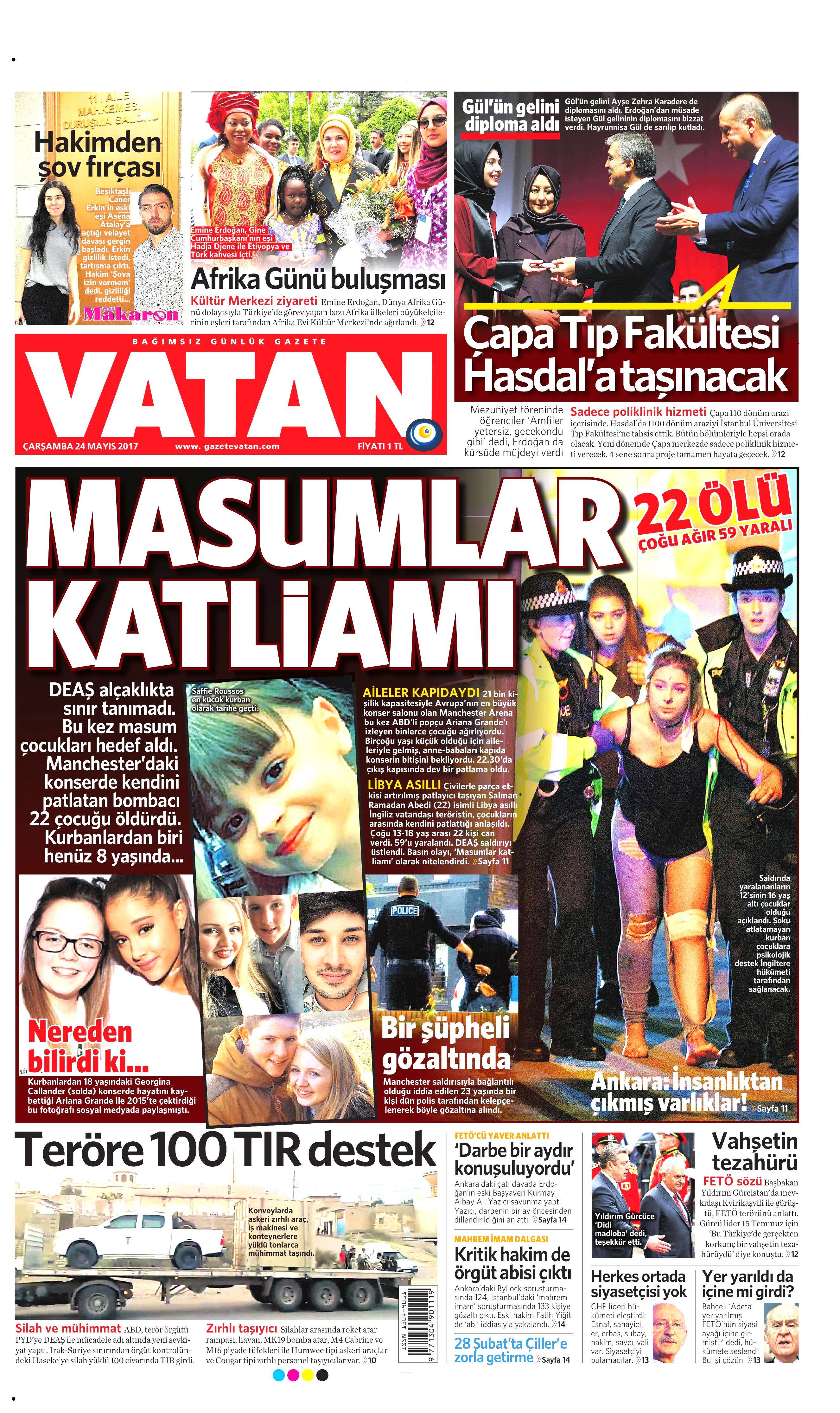 24 Mayıs 2017 Çarşamba gazete manşetleri - 23