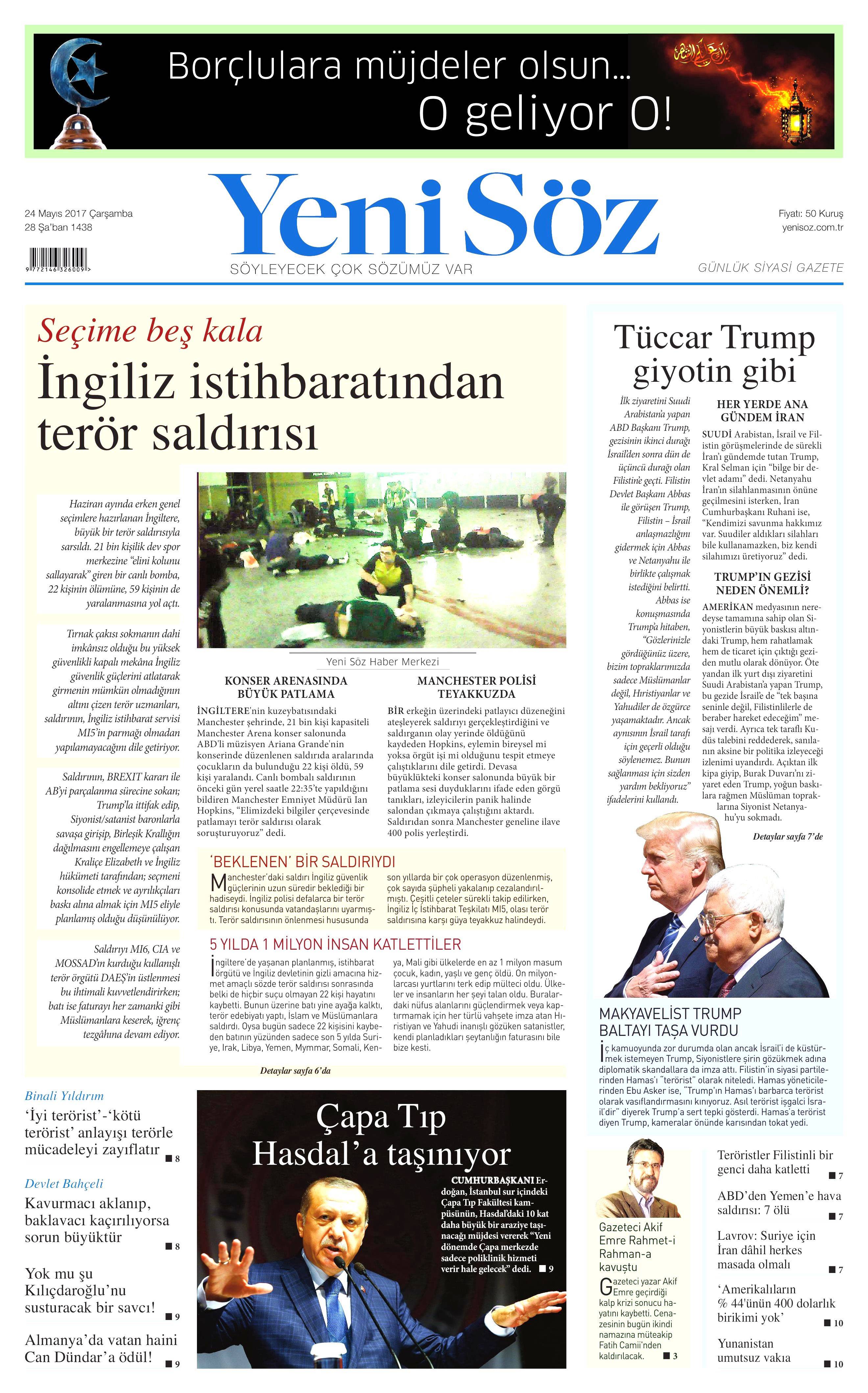 24 Mayıs 2017 Çarşamba gazete manşetleri - 28