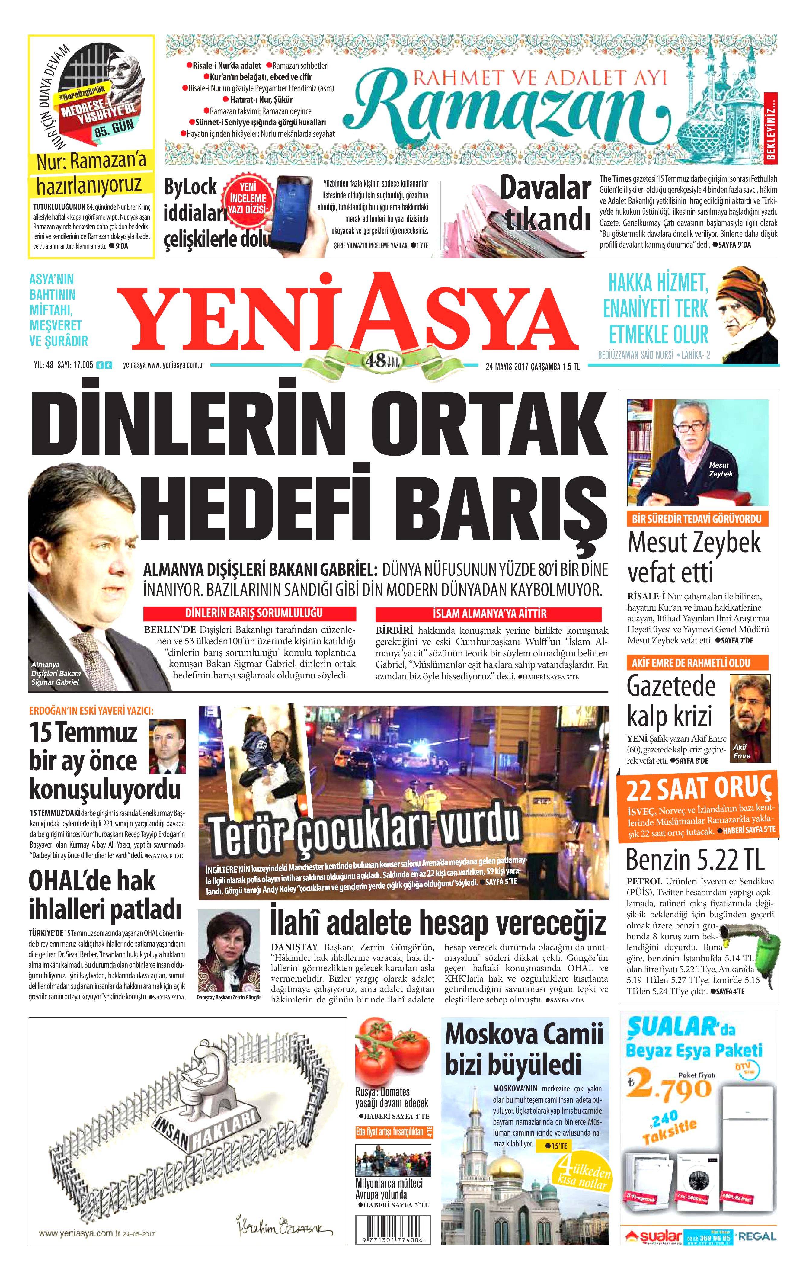 24 Mayıs 2017 Çarşamba gazete manşetleri - 24