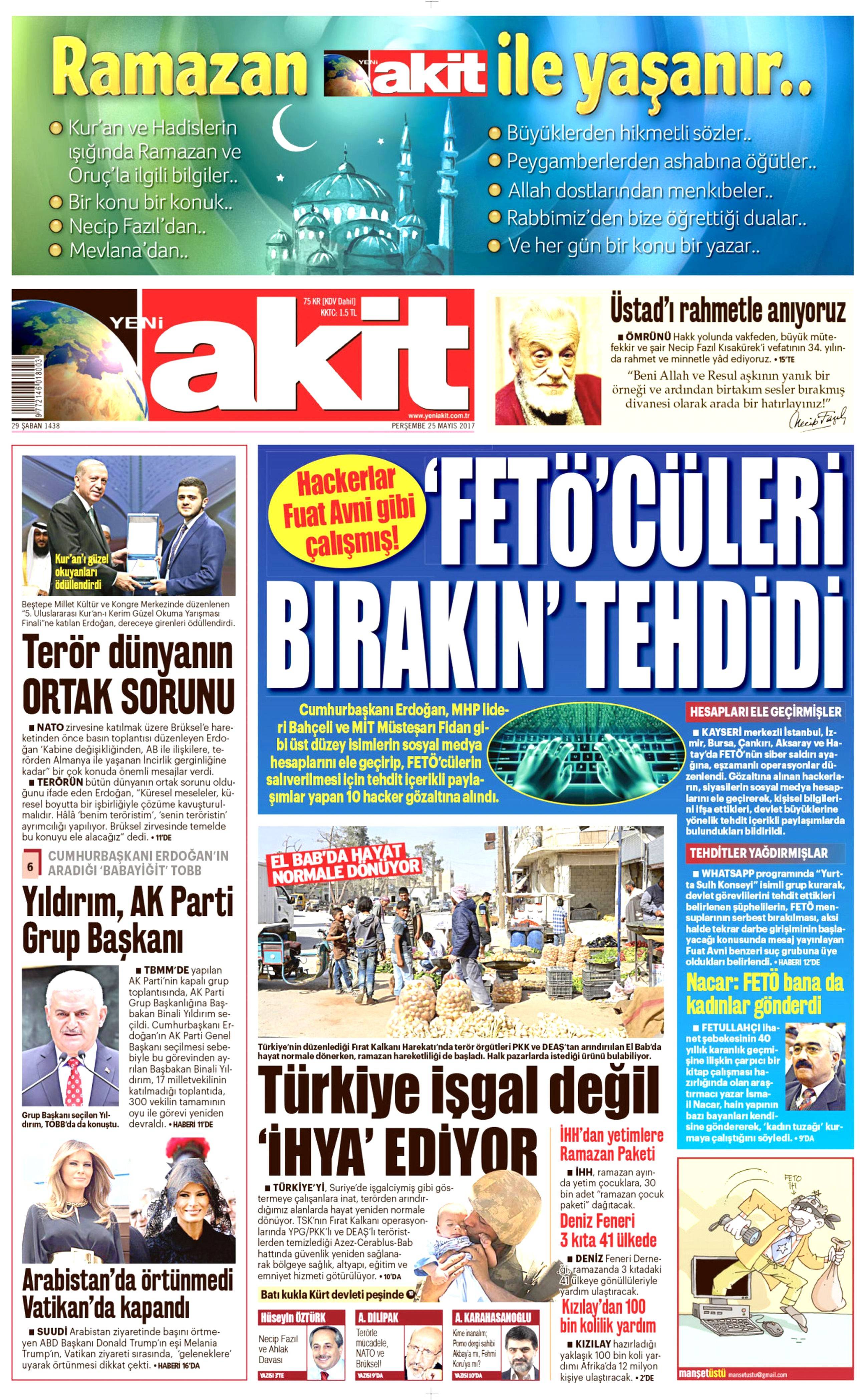 25 Mayıs 2017 Perşembe gazete manşetleri - 2