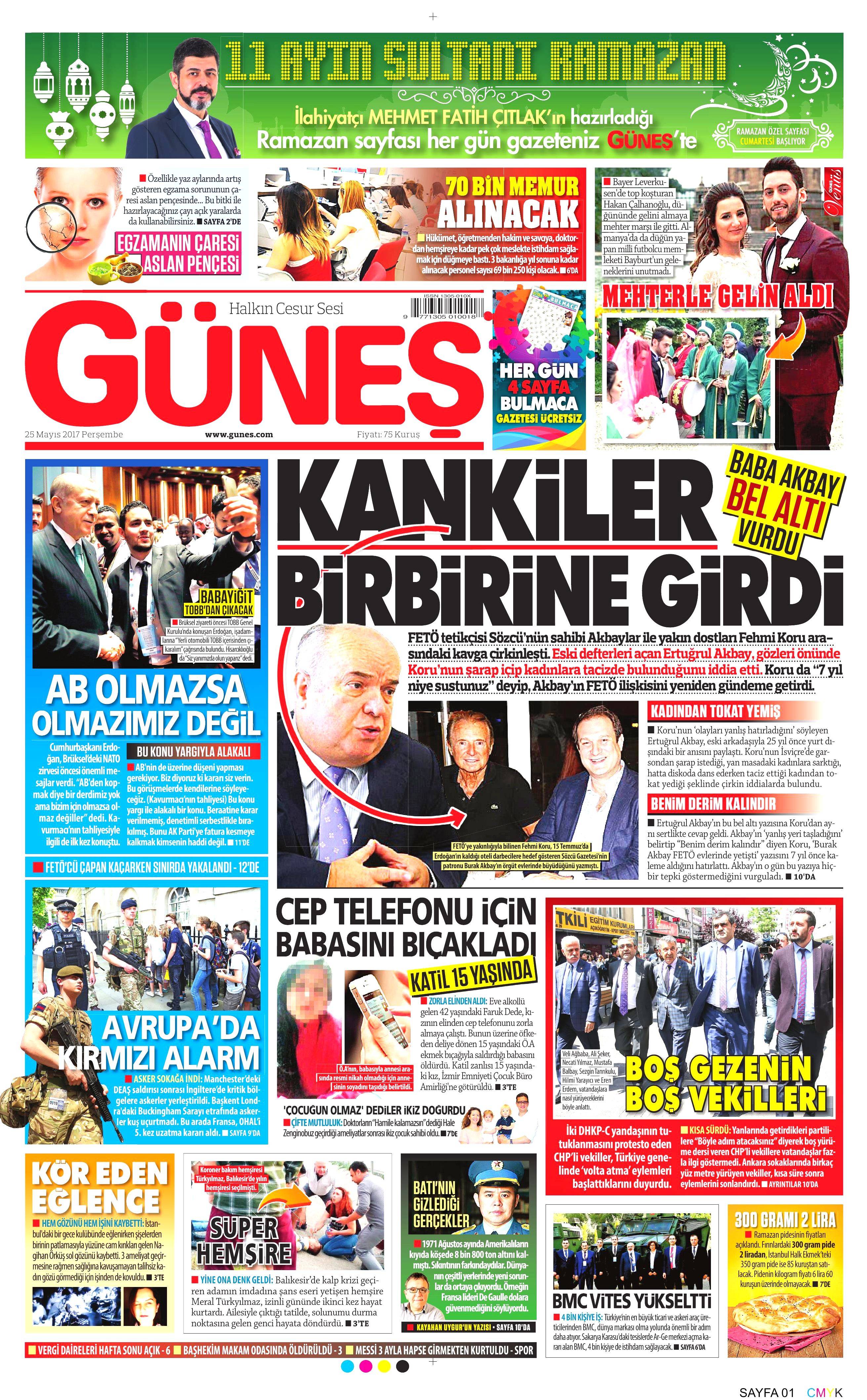 25 Mayıs 2017 Perşembe gazete manşetleri - 8