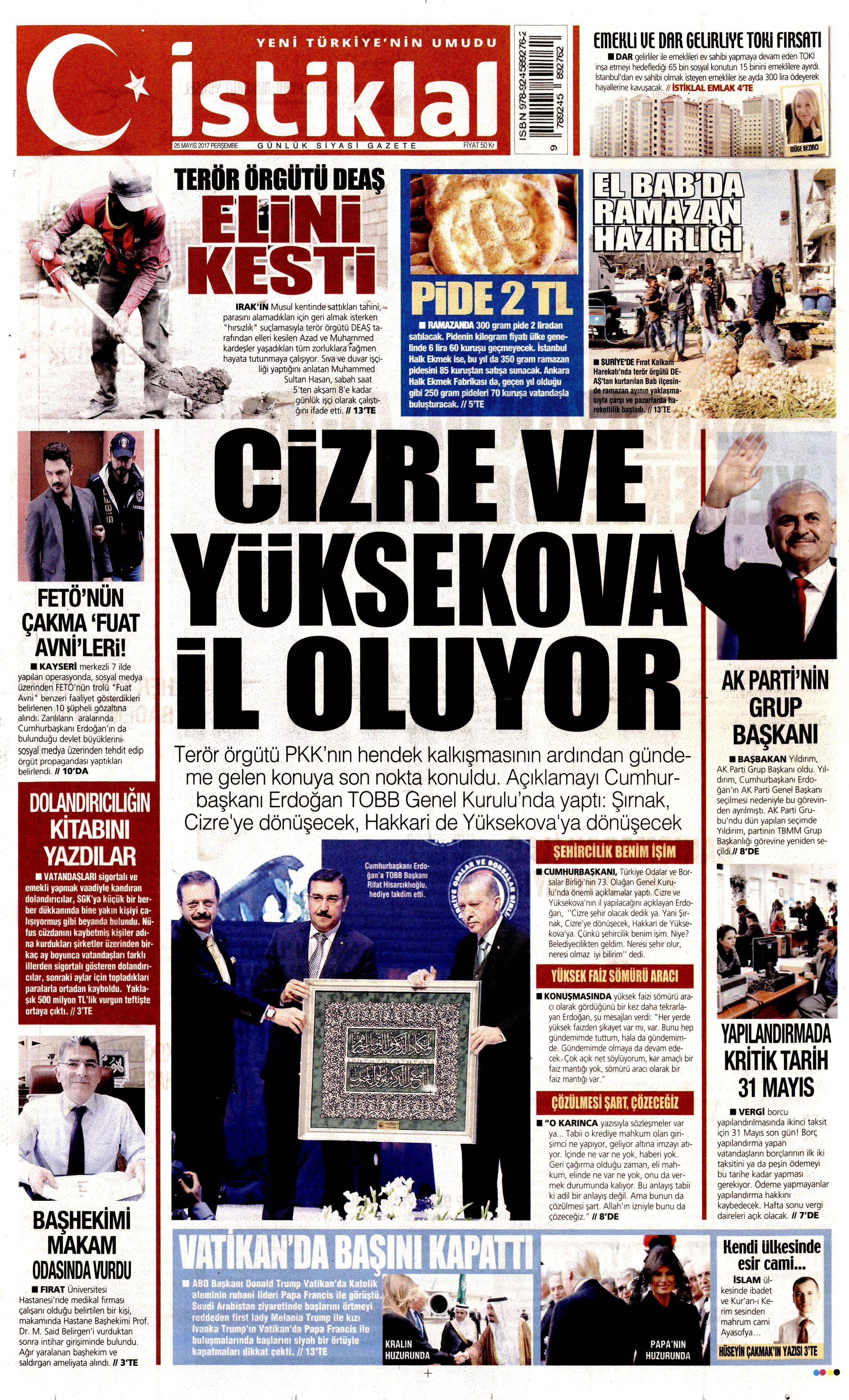 25 Mayıs 2017 Perşembe gazete manşetleri - 11