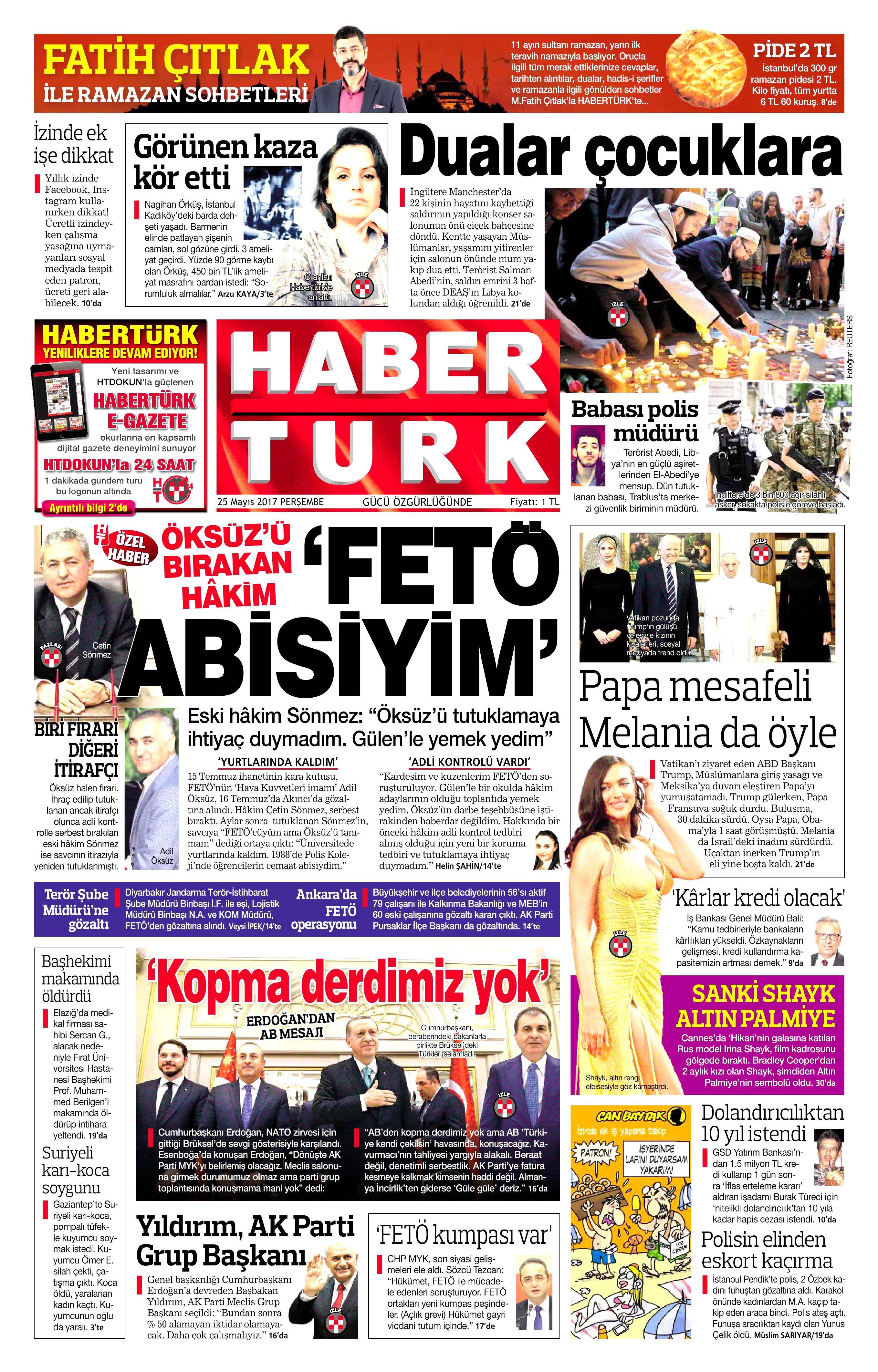 25 Mayıs 2017 Perşembe gazete manşetleri - 9