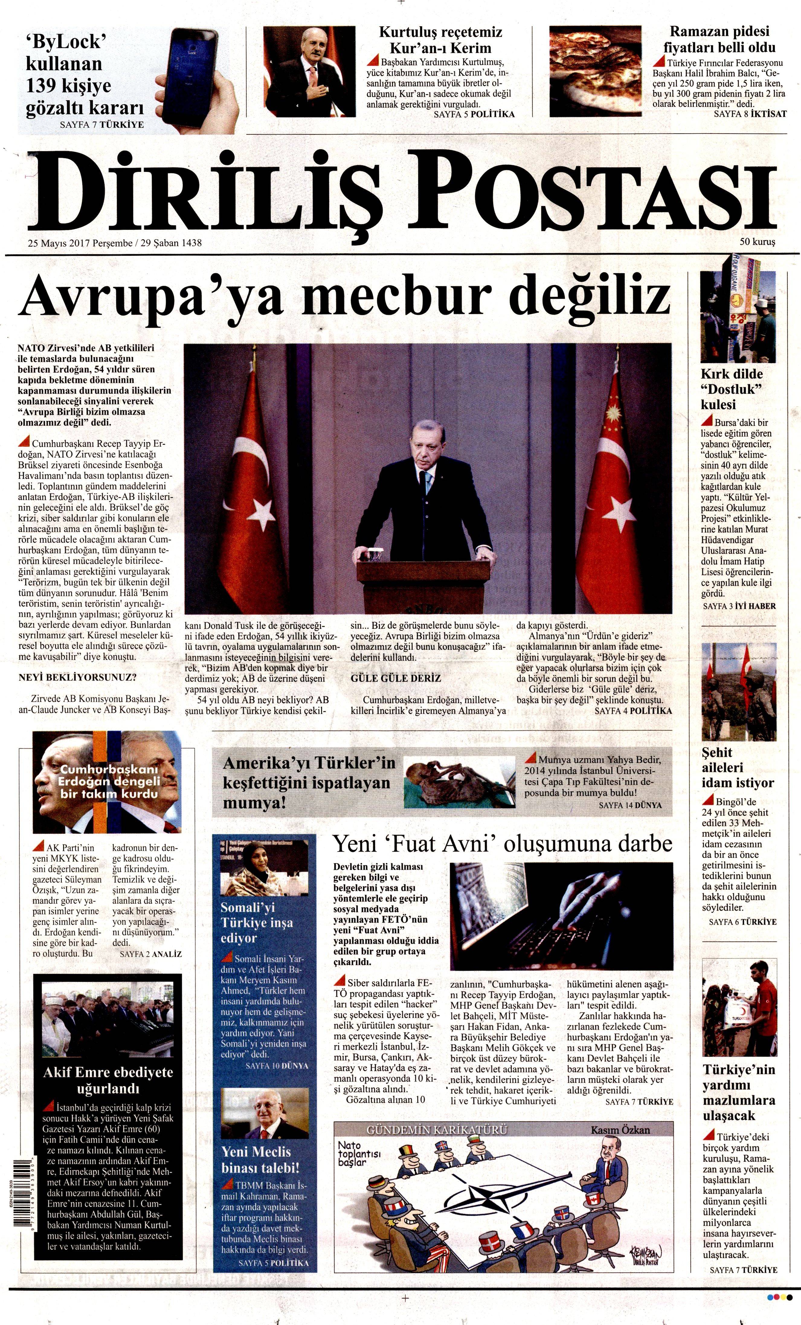 25 Mayıs 2017 Perşembe gazete manşetleri - 6