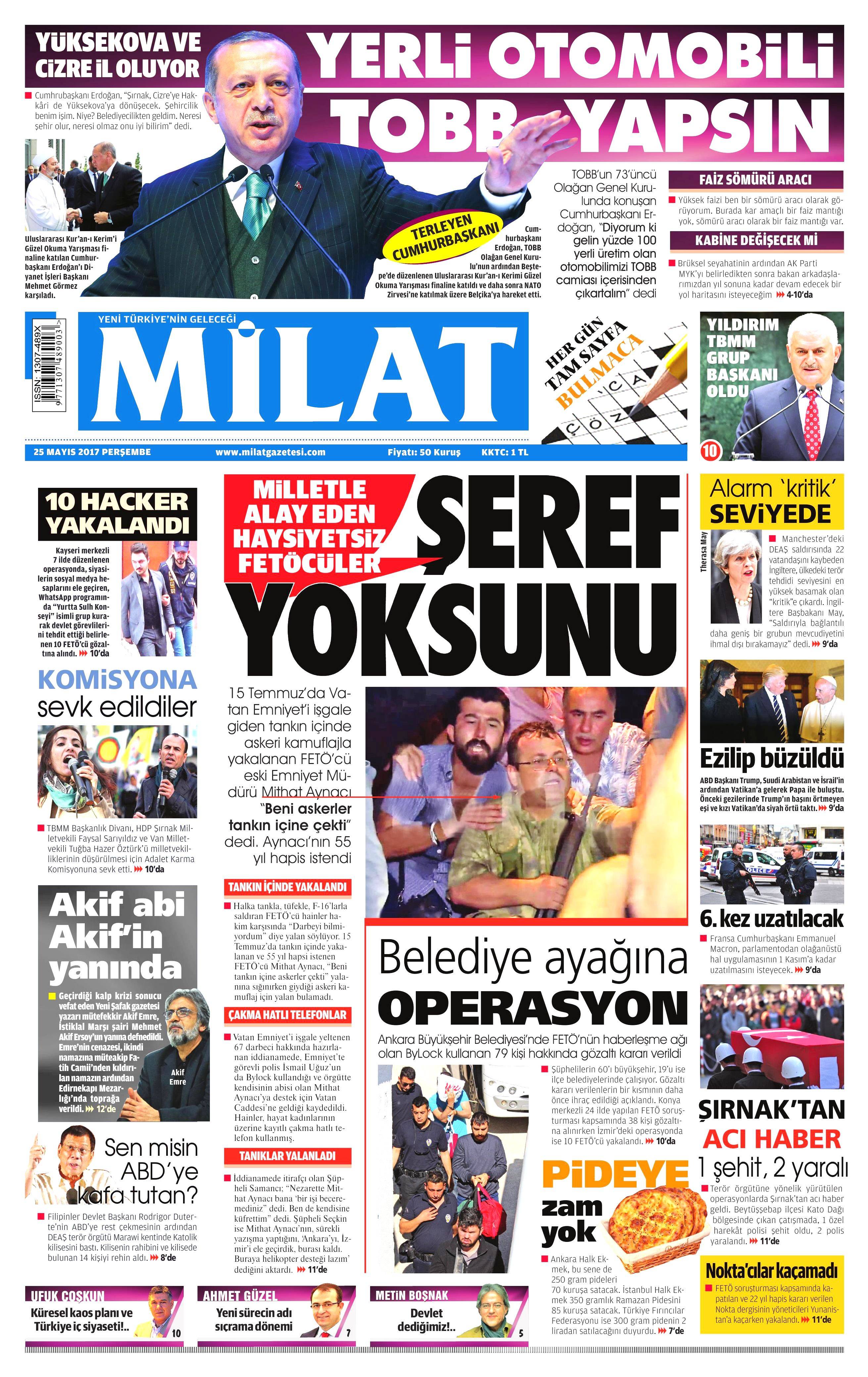 25 Mayıs 2017 Perşembe gazete manşetleri - 13