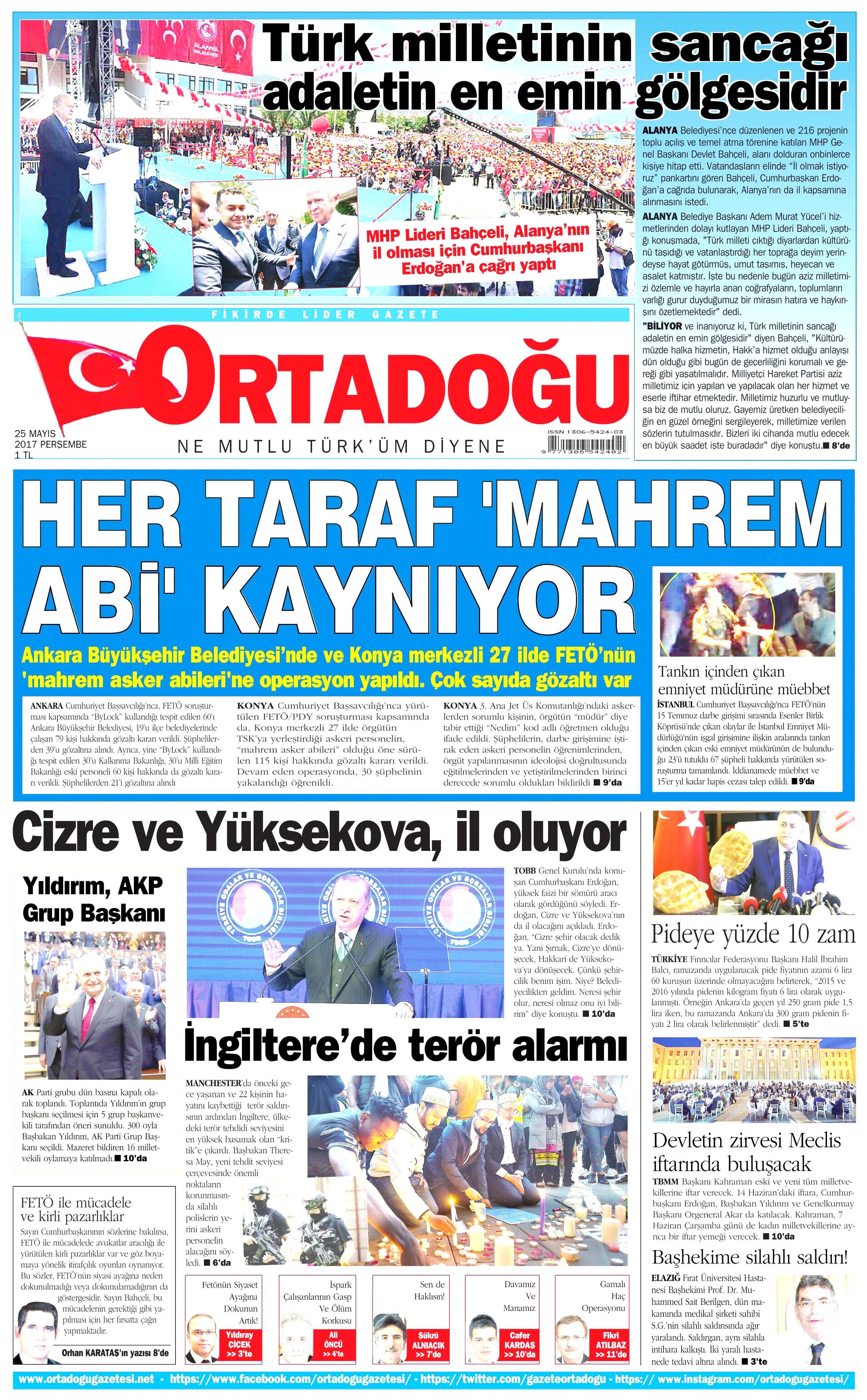 25 Mayıs 2017 Perşembe gazete manşetleri - 16