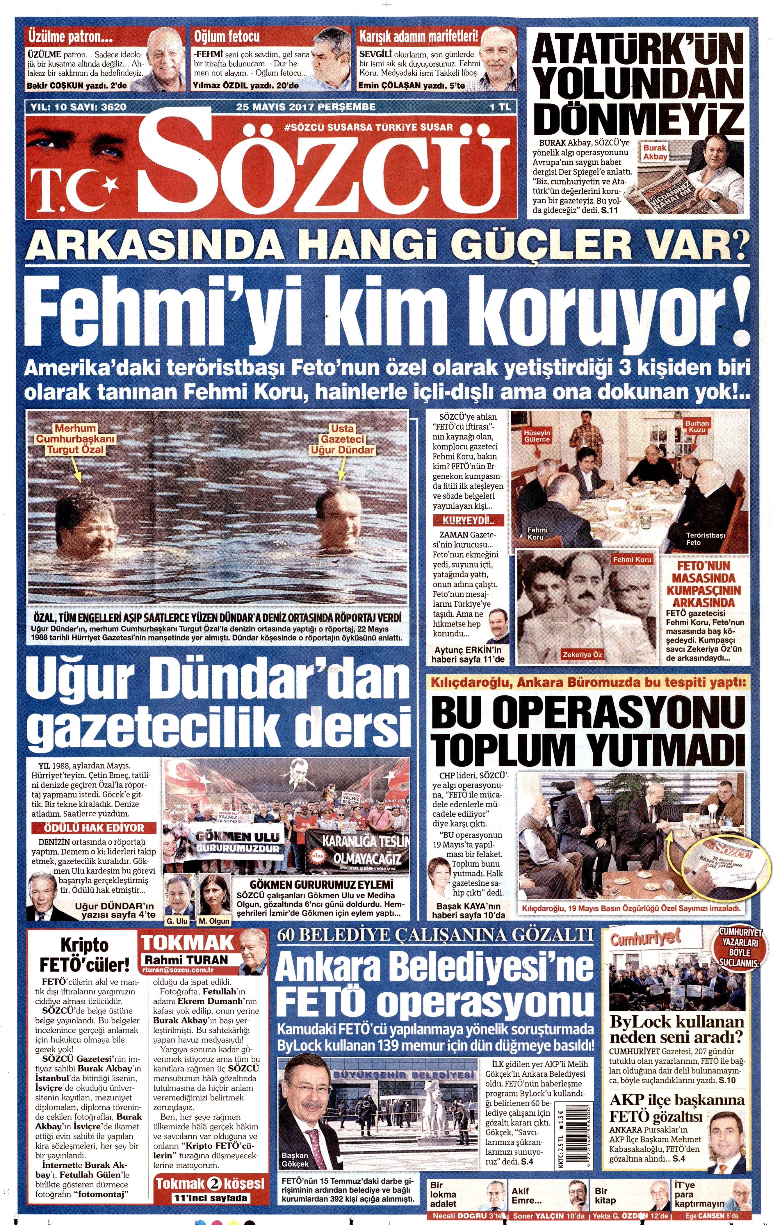 25 Mayıs 2017 Perşembe gazete manşetleri - 20