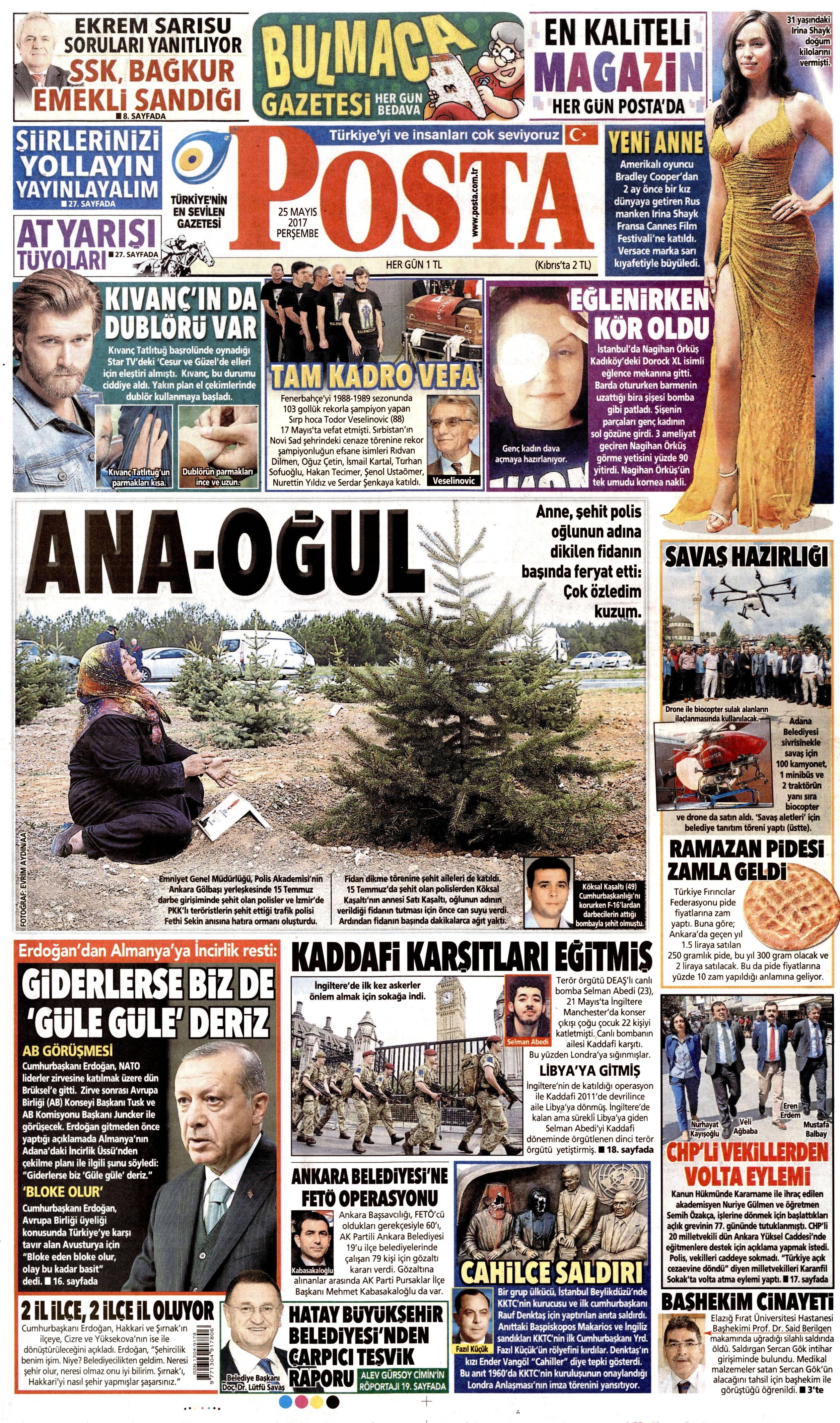 25 Mayıs 2017 Perşembe gazete manşetleri - 17