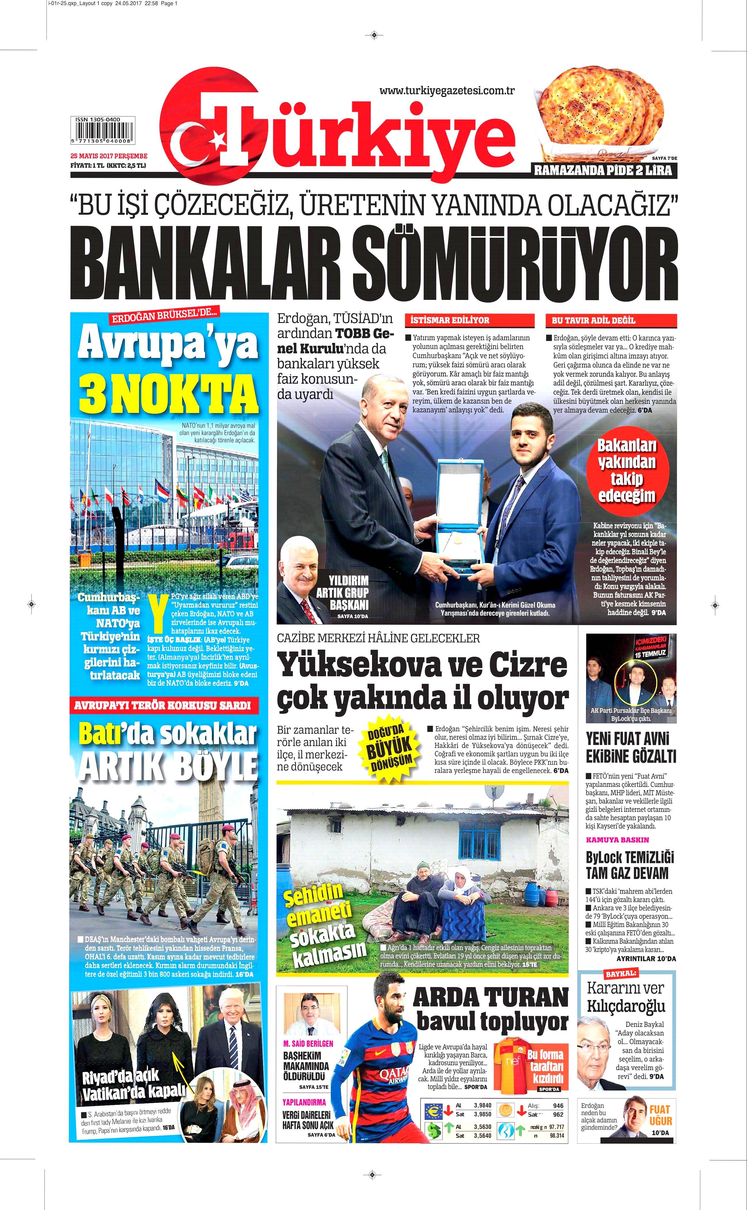 25 Mayıs 2017 Perşembe gazete manşetleri - 22
