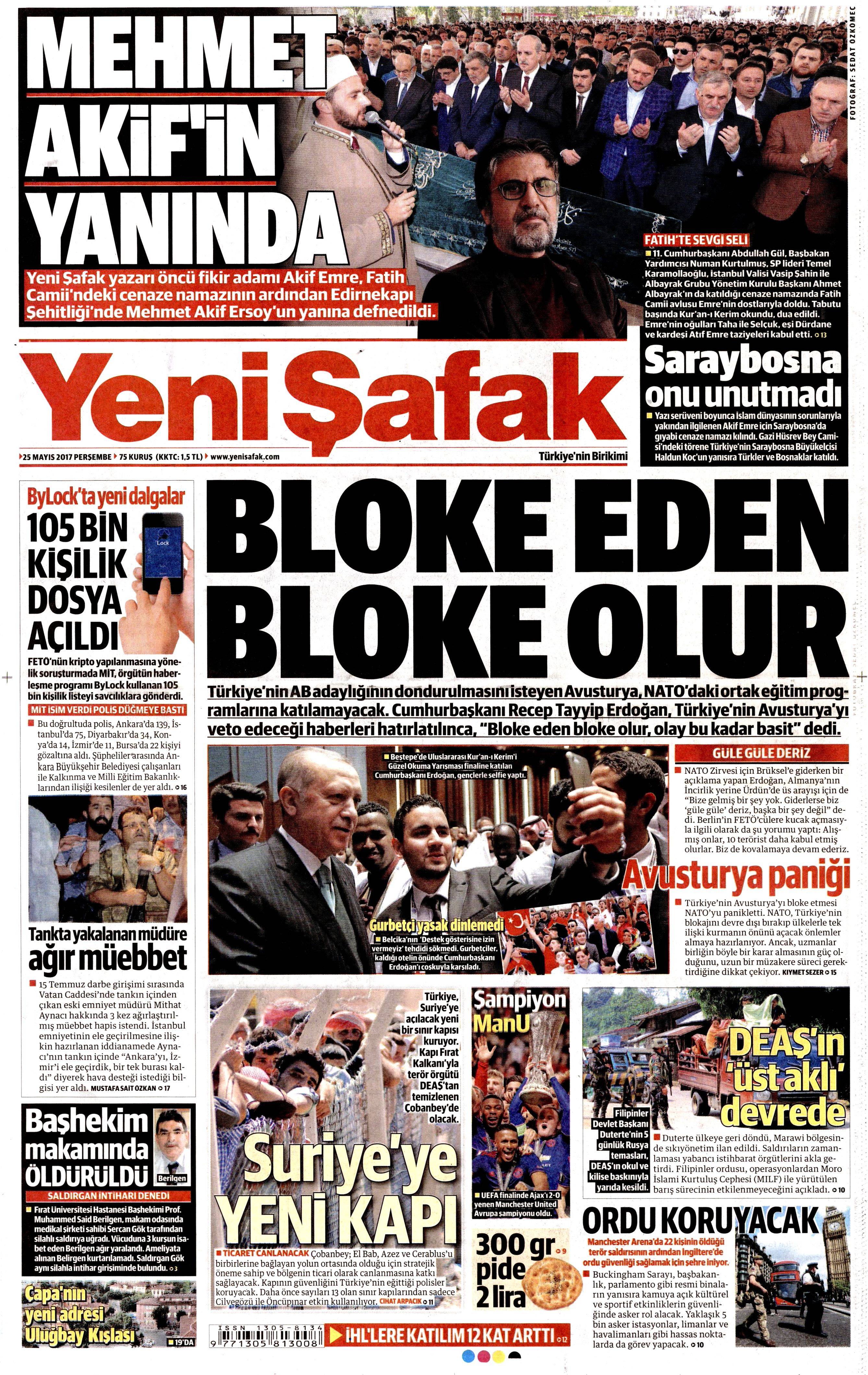 25 Mayıs 2017 Perşembe gazete manşetleri - 28