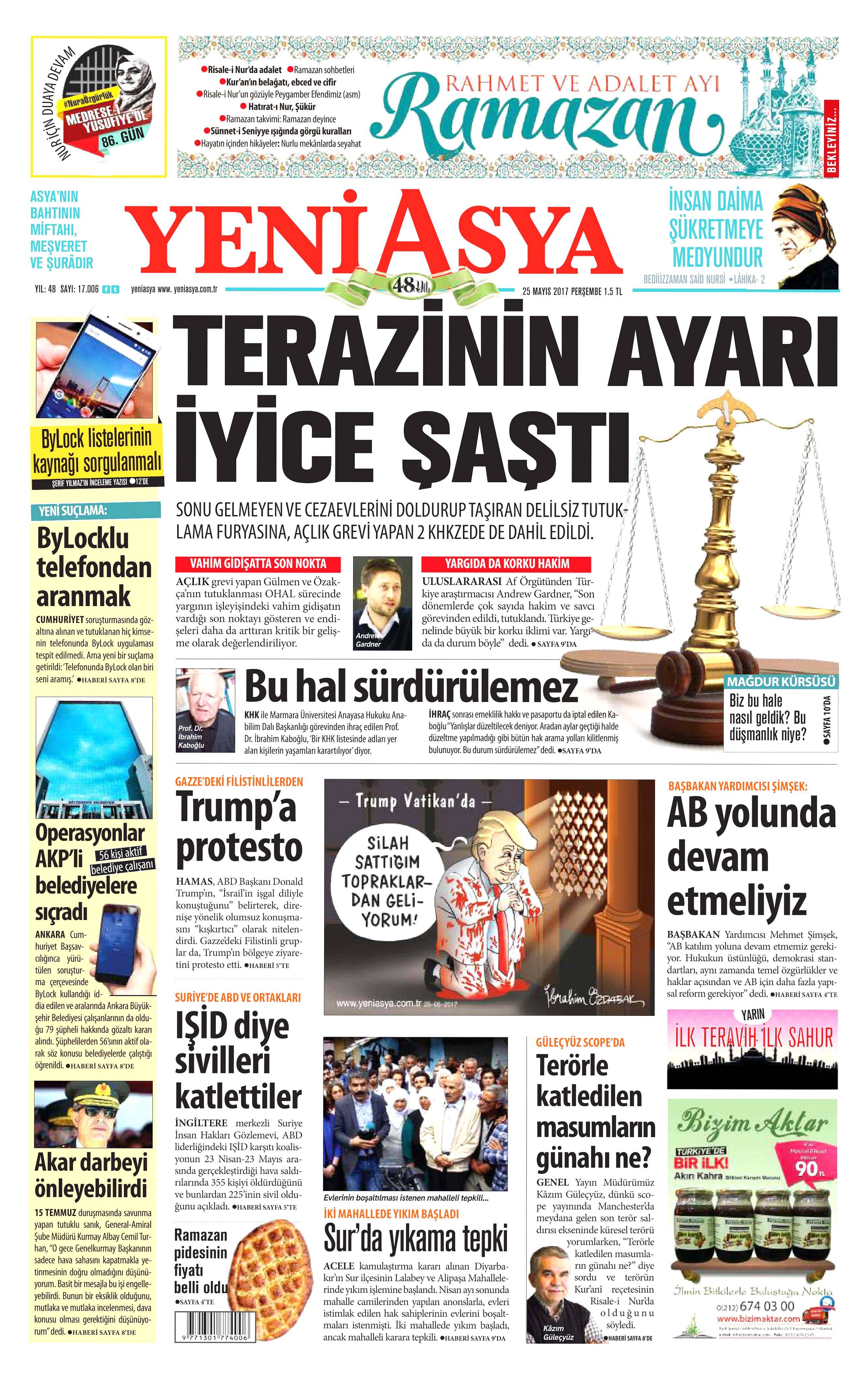 25 Mayıs 2017 Perşembe gazete manşetleri - 24