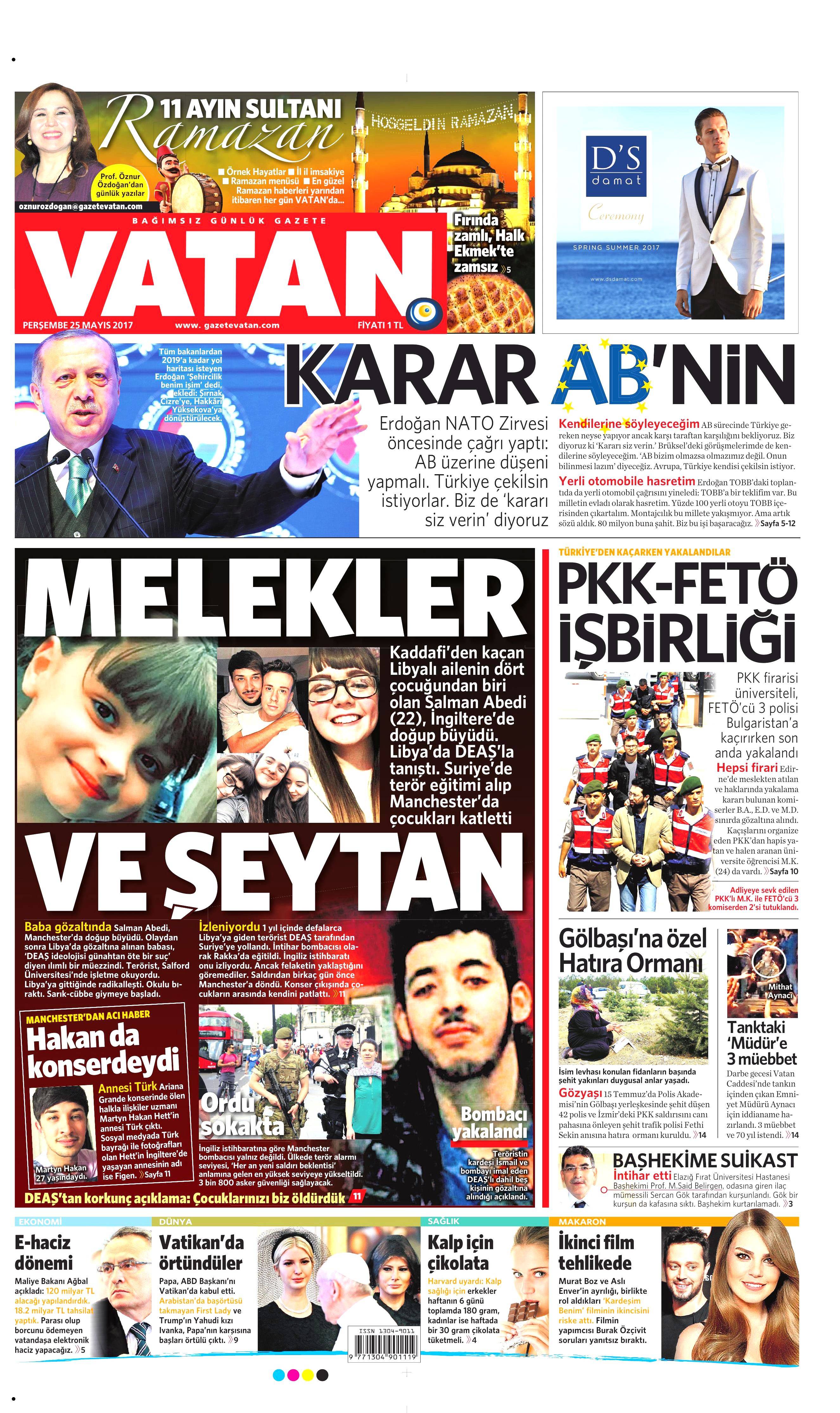 25 Mayıs 2017 Perşembe gazete manşetleri - 23